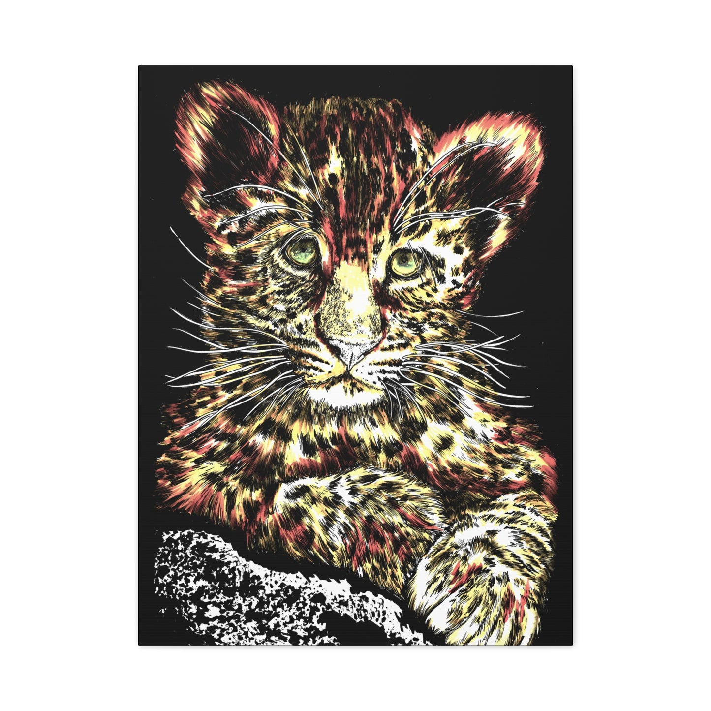 Leopard Cub Wall Art Print of the Original, hand drawn wall art of a Leopard Cub
