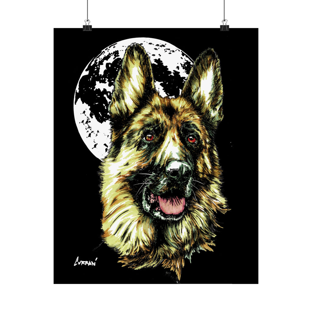 German Shepherd Moon Satin Poster - 300gsm Art Print