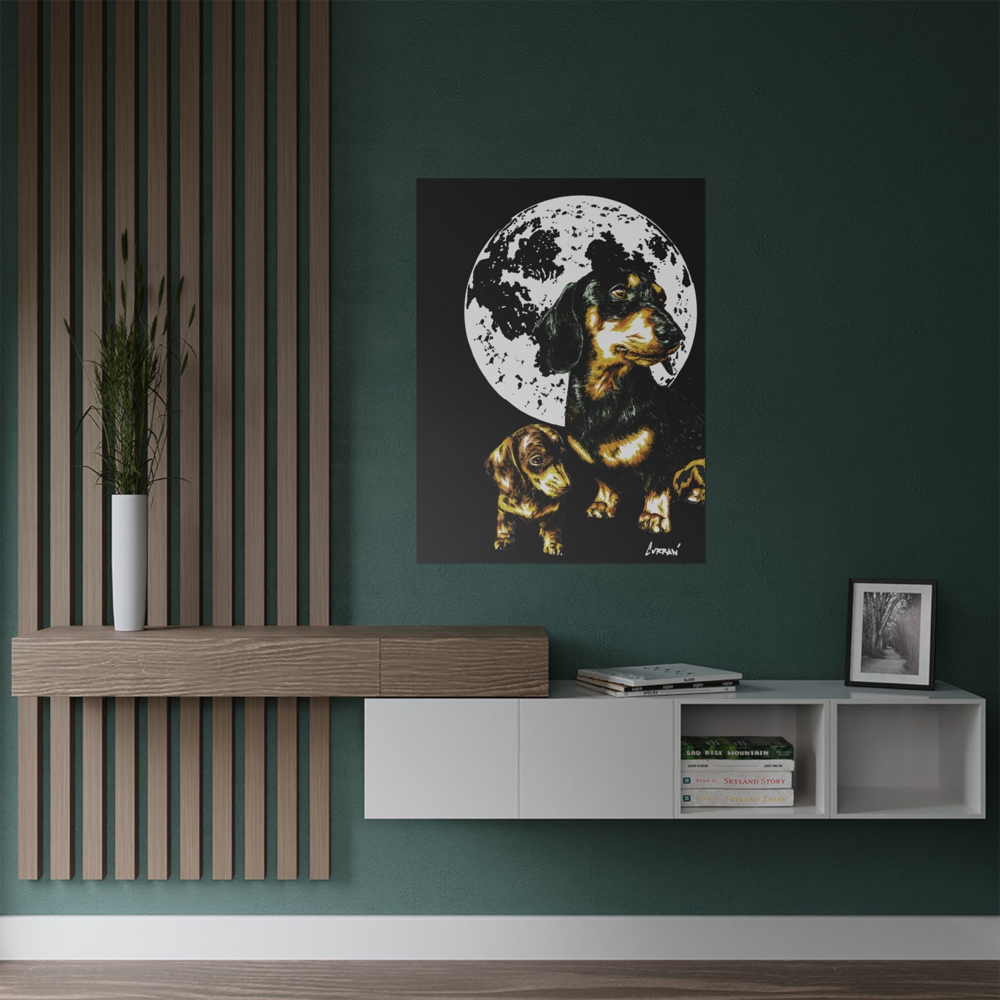 Dachshund Moonlit Satin Poster - Art Print for Dog Lovers
