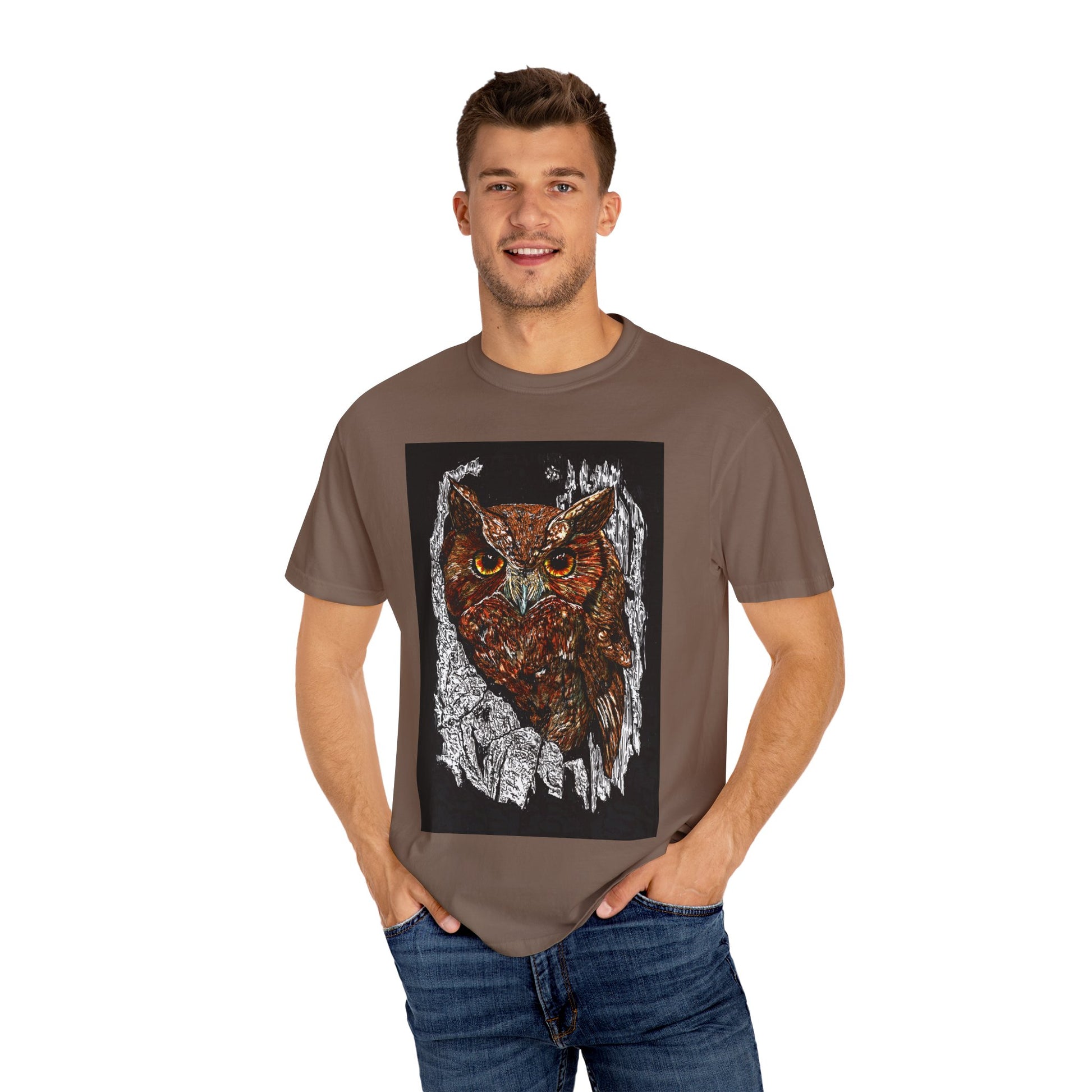 Artistic Owl Unisex Garment-Dyed T-Shirt