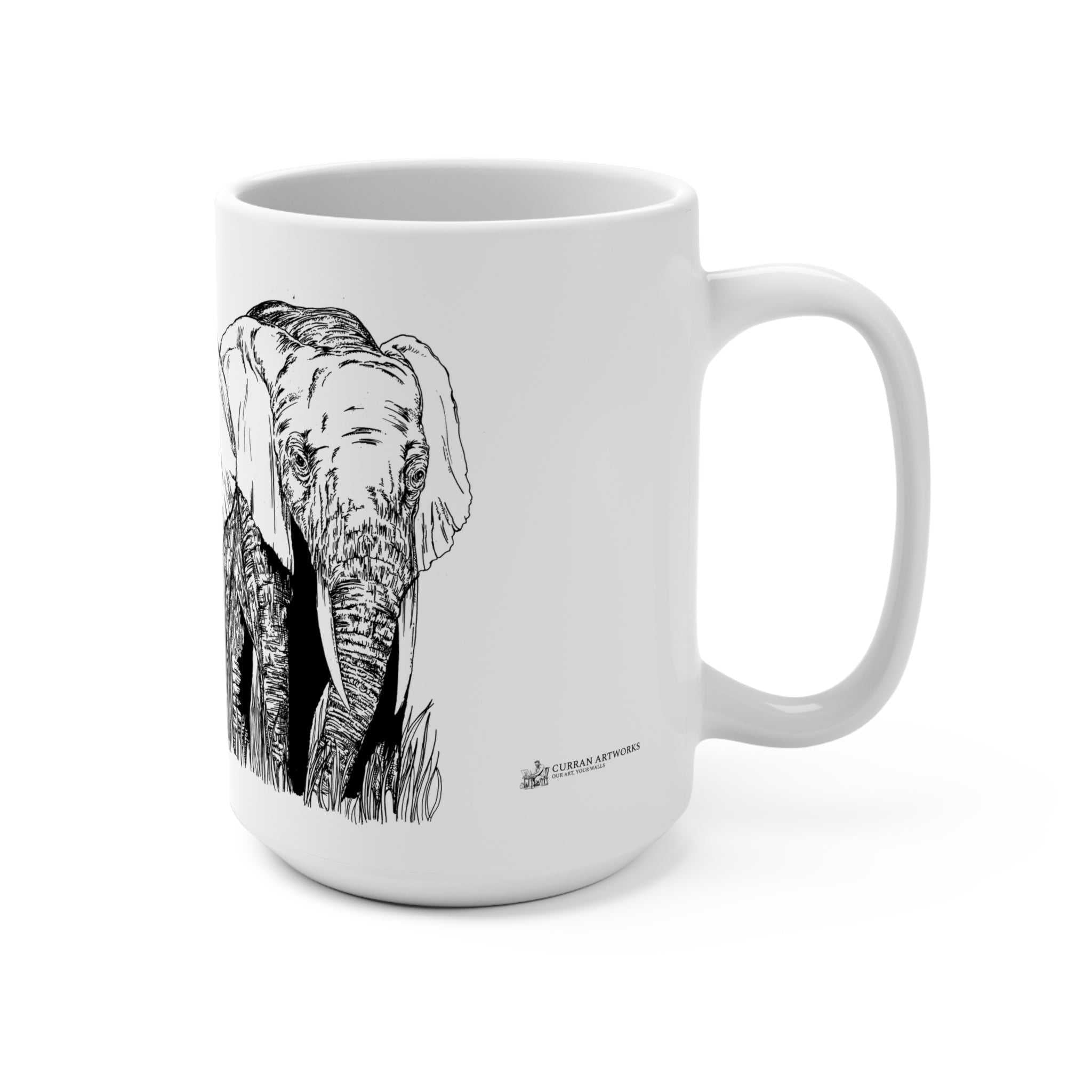 15oz Mug depicting Original Hand-Drawn Elephant Family Art