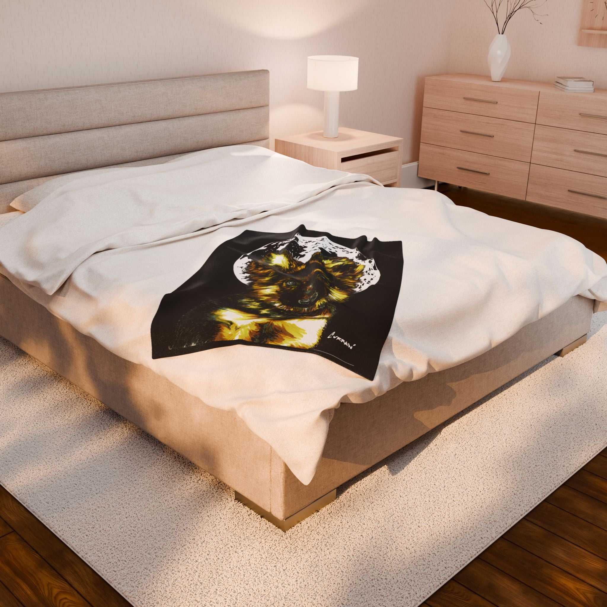 Moonlit German Shepherd Puppy Velveteen Plush Blanket