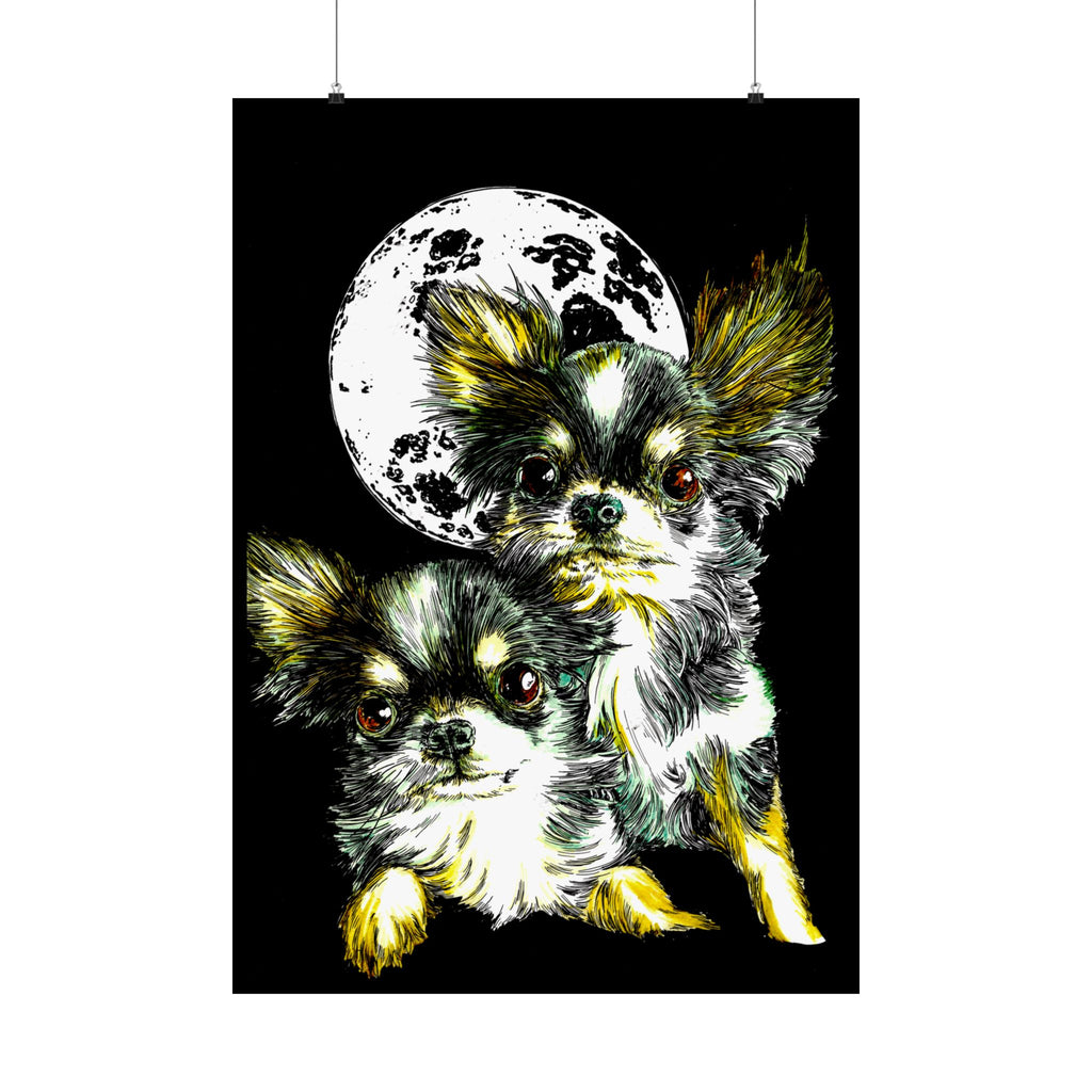 Chihuahua Moonlight Satin Poster - 300gsm Pet Art Decor