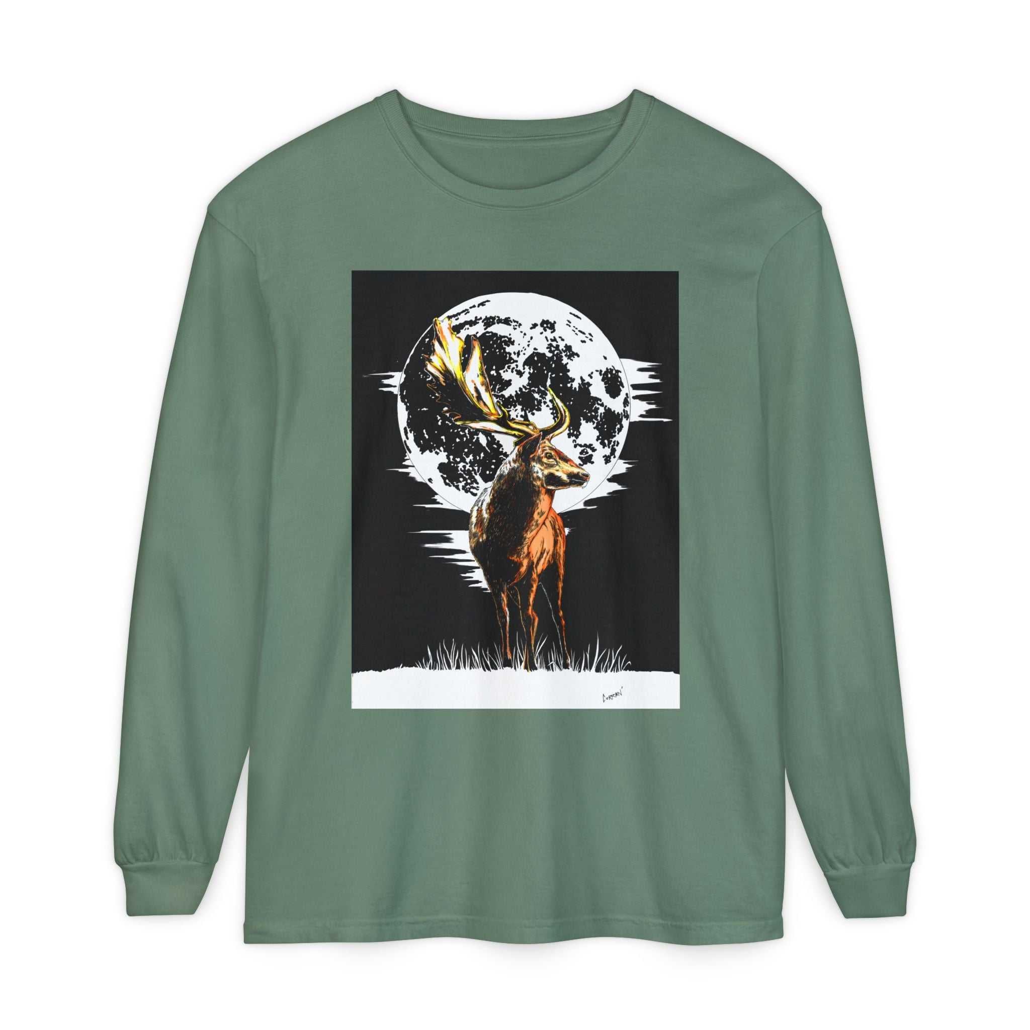 Moonlit Stag Long Sleeve T-Shirt - Unisex Nature Apparel
