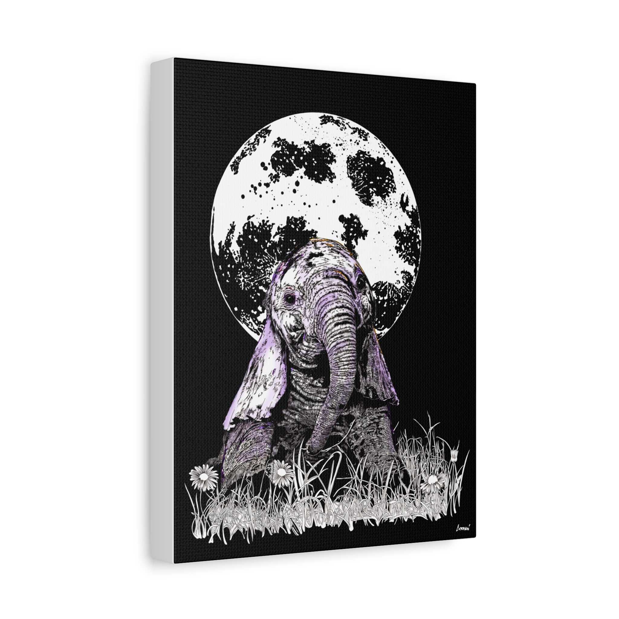 Baby Elephant Canvas Art, Print of Original hand drawn art