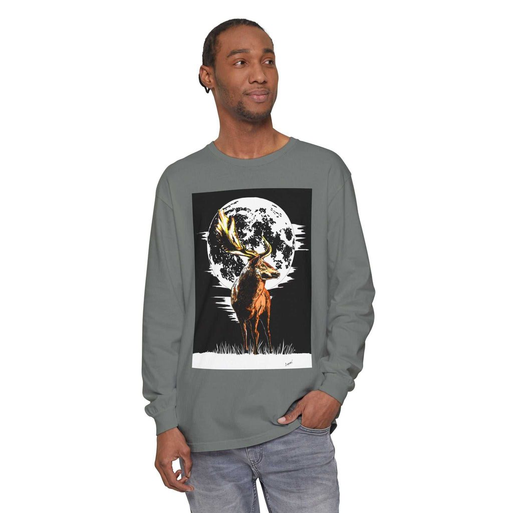 Moonlit Stag Long Sleeve T-Shirt - Unisex Nature Apparel