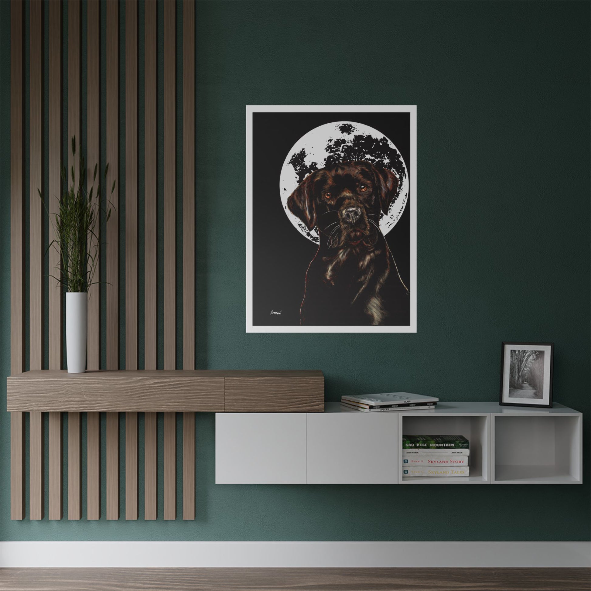 Chocolate Lab Dog Moonlight Satin Poster