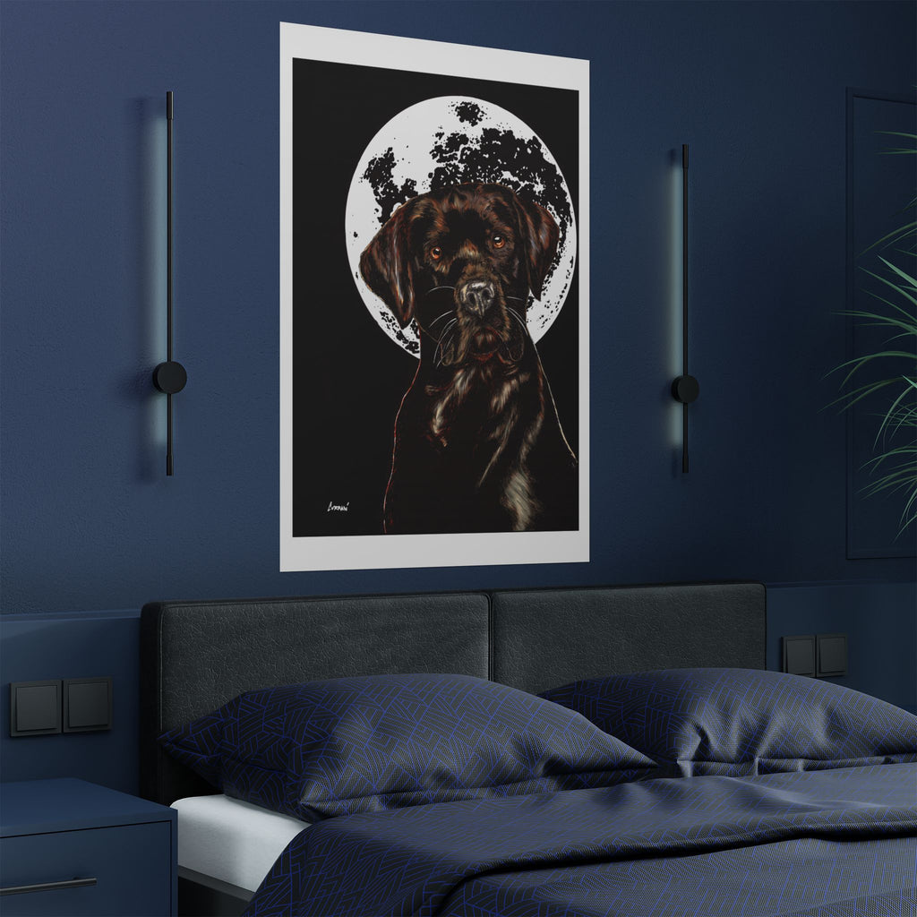 Chocolate Lab Dog Moonlight Satin Poster