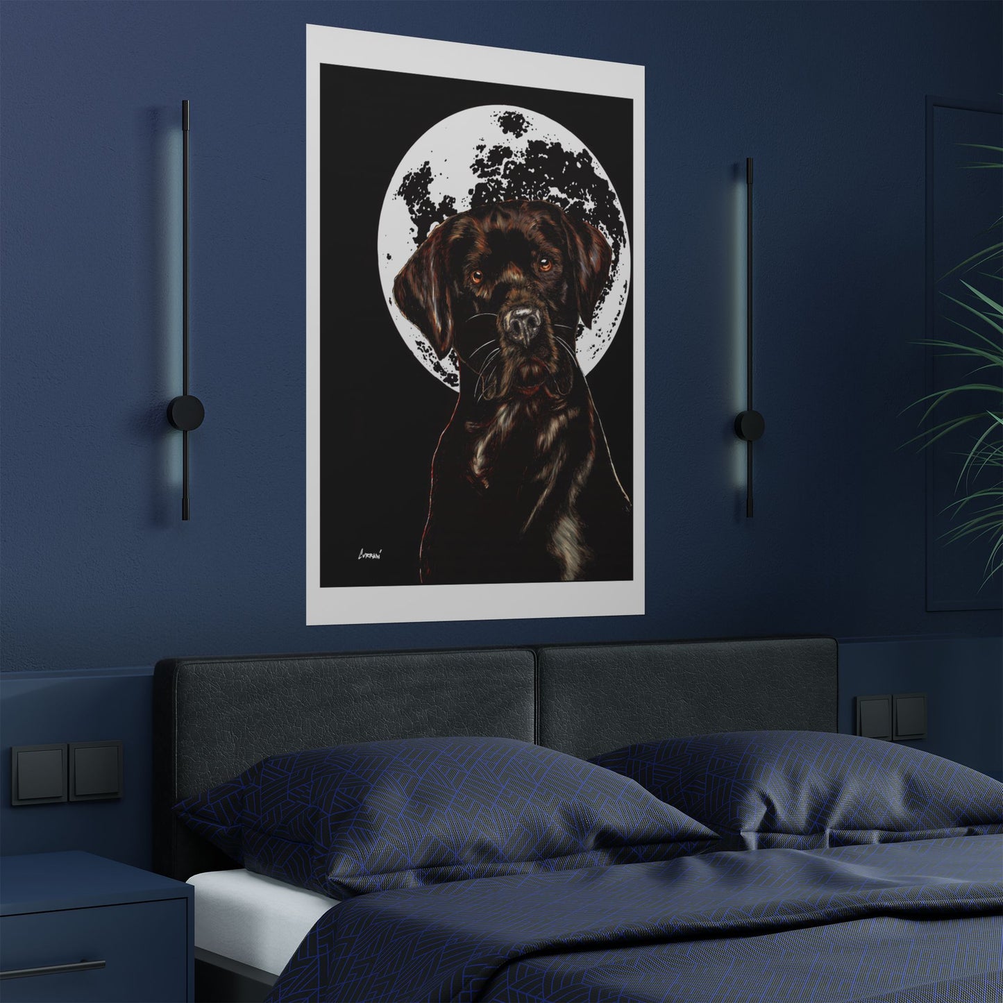 Chocolate Lab Dog Moonlight Satin Poster