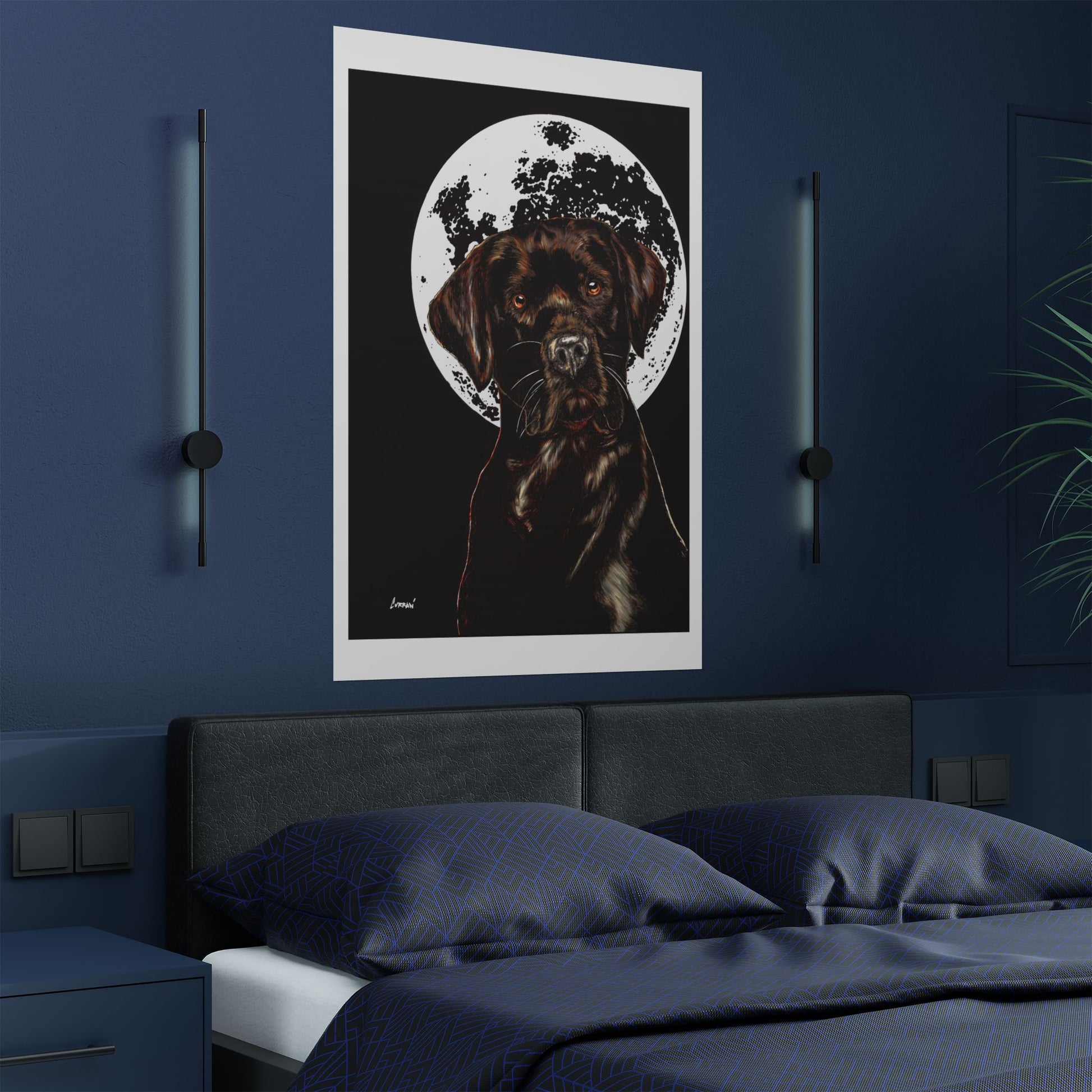 Chocolate Lab Dog Moonlight Satin Poster