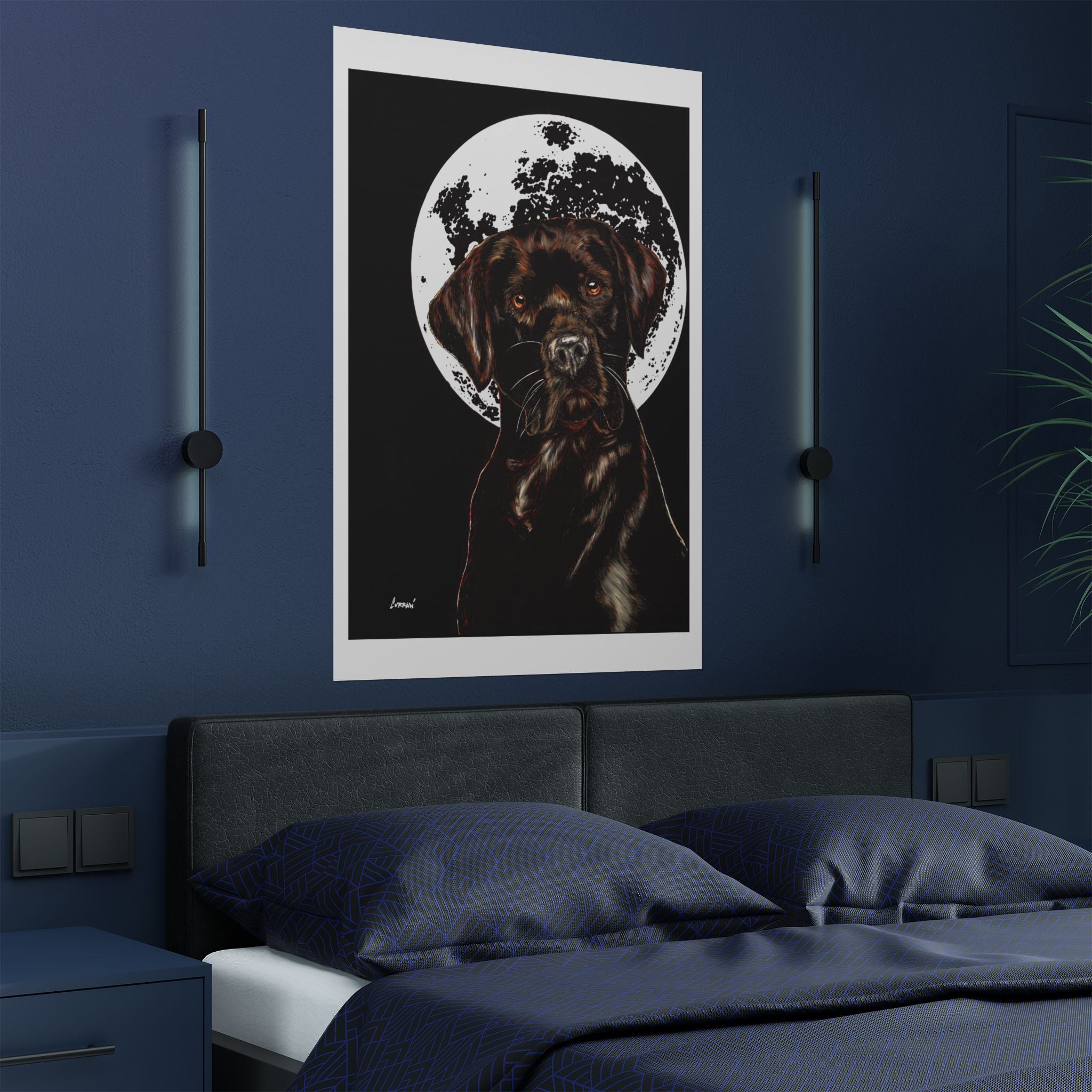 Chocolate Lab Dog Moonlight Satin Poster
