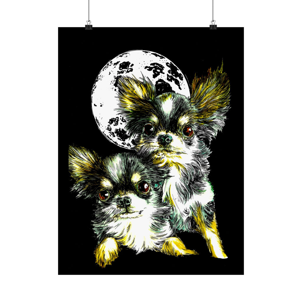 Chihuahua Moonlight Satin Poster - 300gsm Pet Art Decor