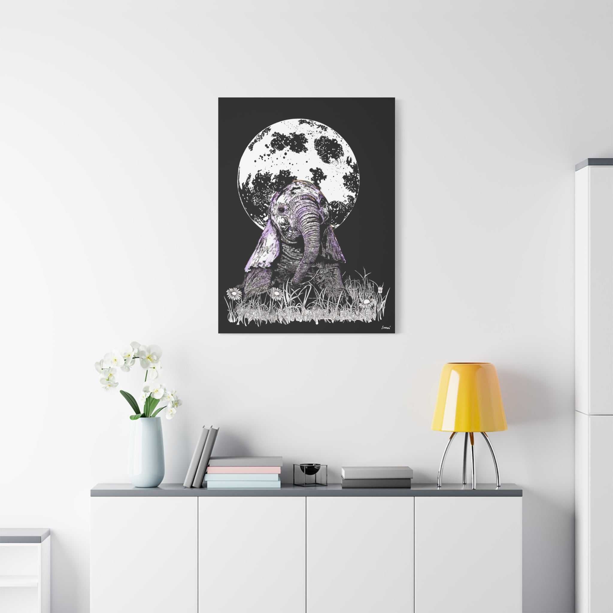 Baby Elephant Canvas Art, Print of Original hand drawn art
