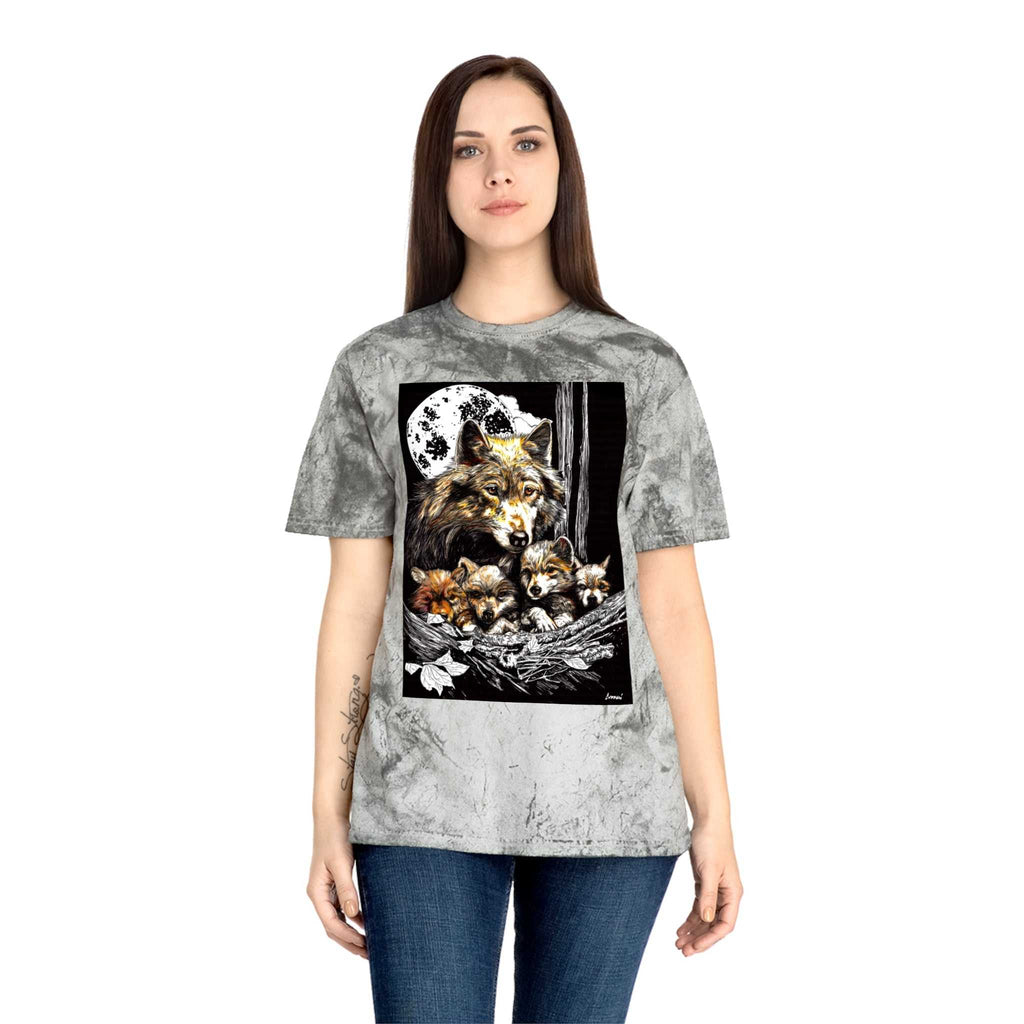 Moonlit Wolf Family Unisex Color Blast Shirt Nature Lover Gift
