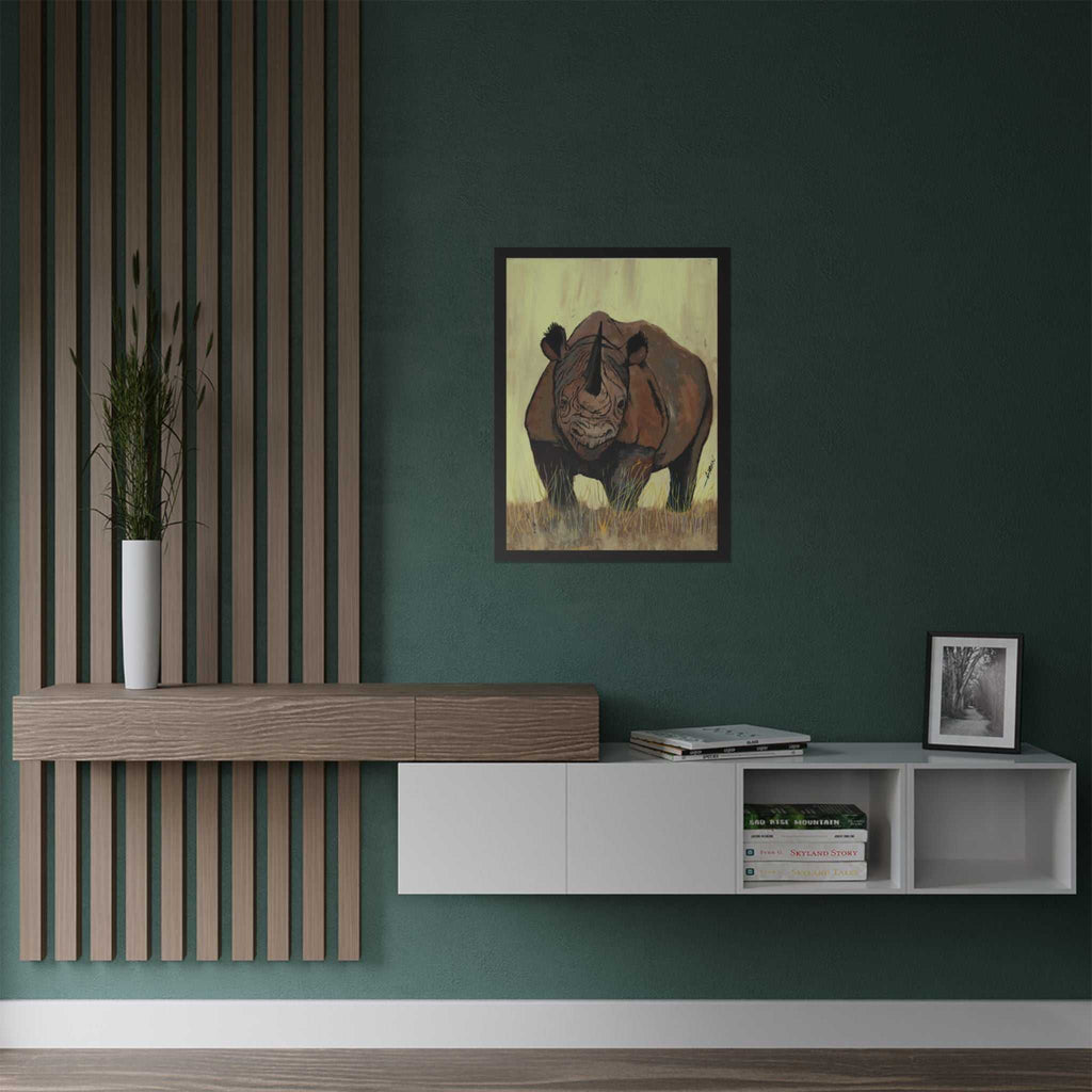 Discover the beauty of Rhino Wildlife Satin Poster - Majestic Rhino Art - Nature Decor - Majestic Rhino Art. Bring the wild into your home today!