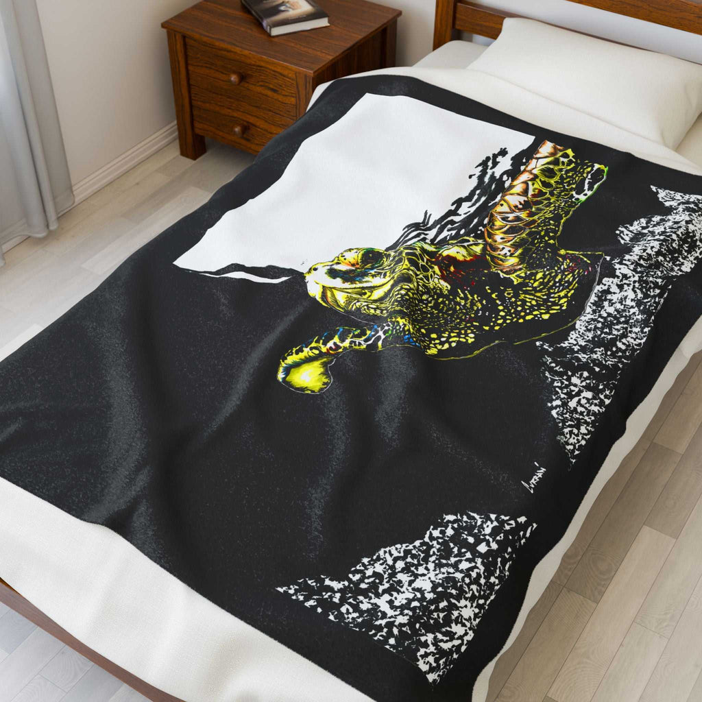 Ocean Life Sea Turtle Velveteen Plush Blanket Warm and Cozy