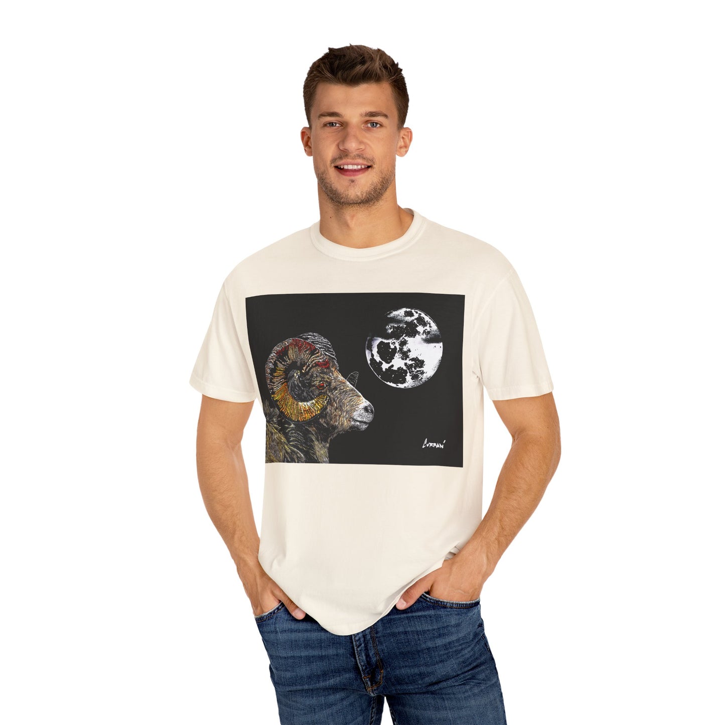 Ram and Moon Graphic Unisex T-Shirt - Nature-Inspired Artwear