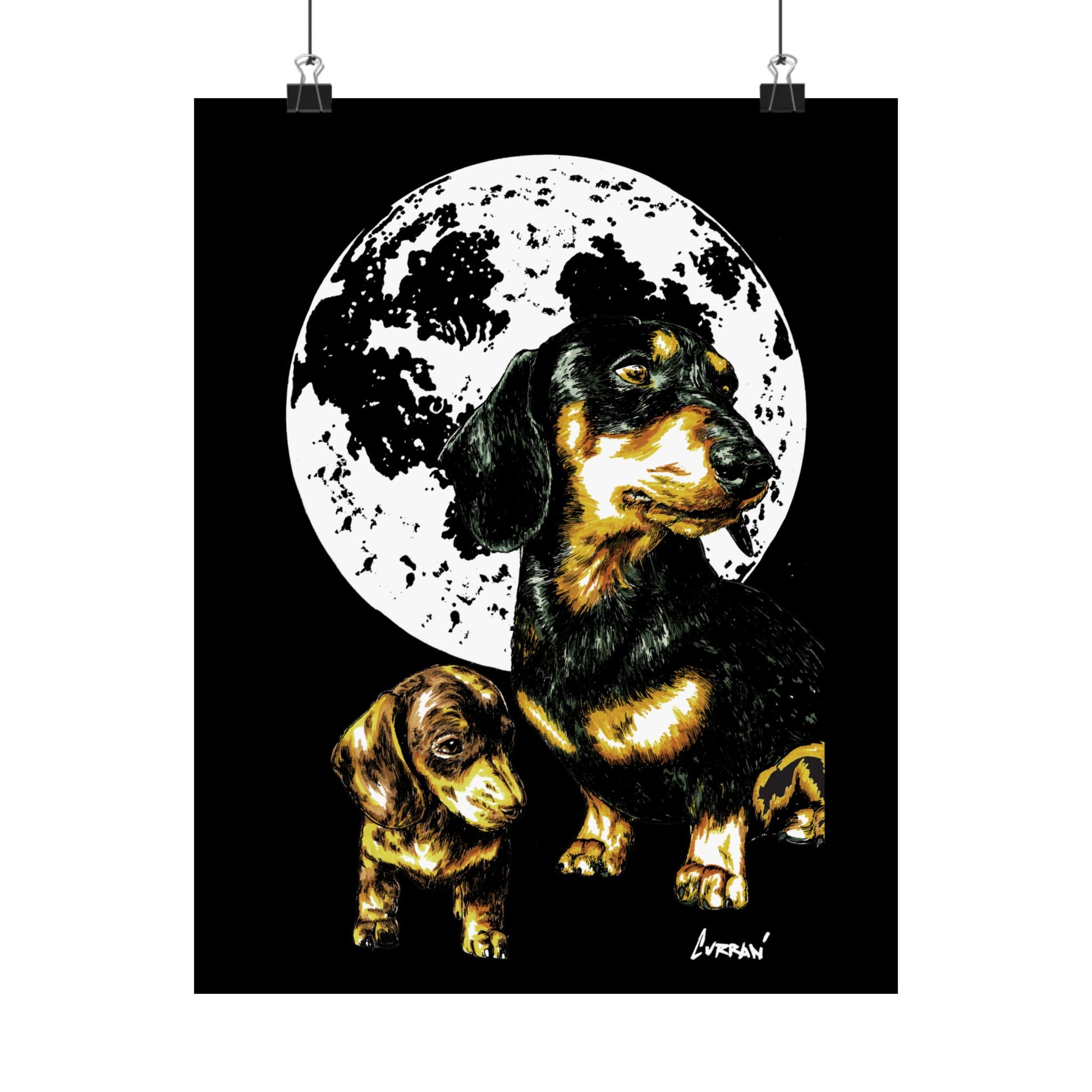 Dachshund Moonlit Satin Poster - Art Print for Dog Lovers