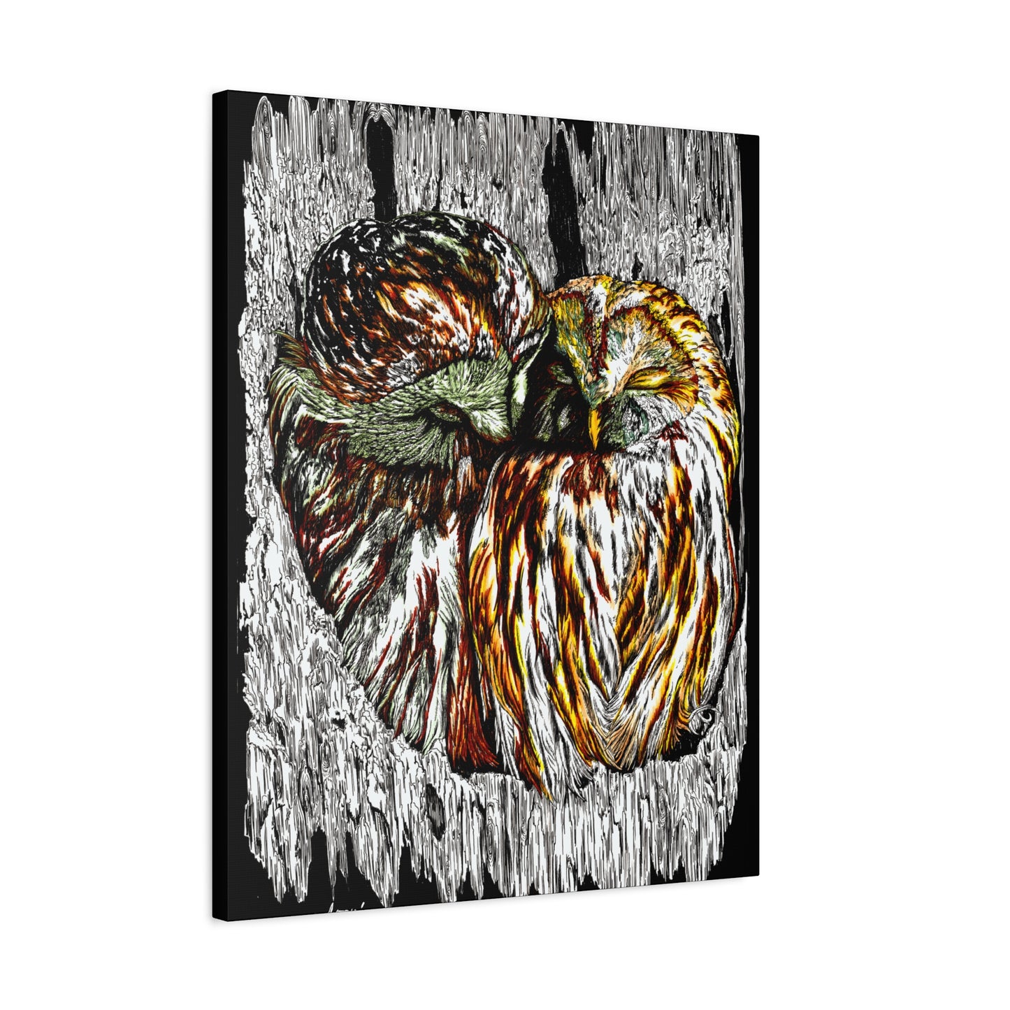 Owl Wall Art, Owl Print, Hand-Drawn Owls, Wildlife Art, Birds in Tree, Nature Wall Decor, Owl Lovers Gift, Woodland Art. Printed on Matte Canvas, Stretched, 1.25"