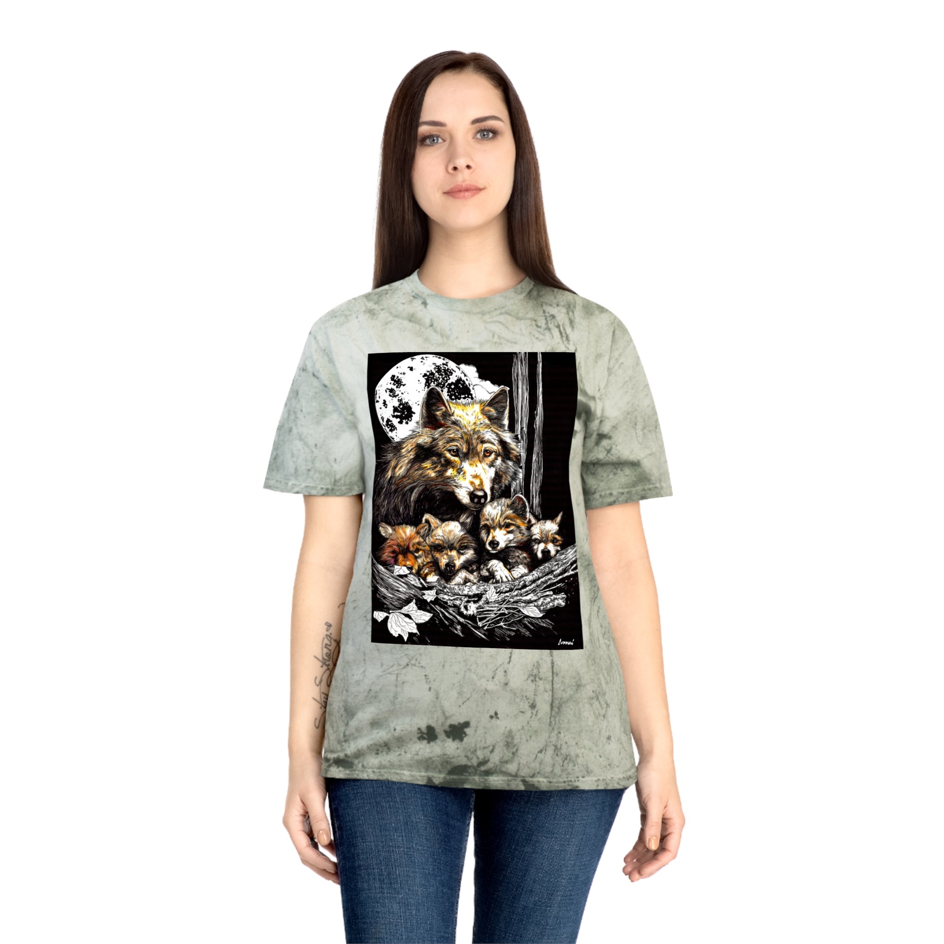 Moonlit Wolf Family Unisex Color Blast Shirt Nature Lover Gift