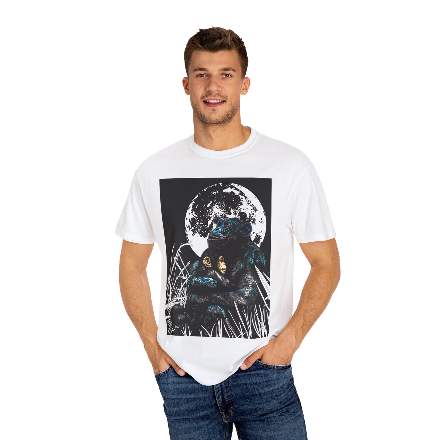 Moonlit Gorilla and Child Unisex Garment-Dyed T-Shirt