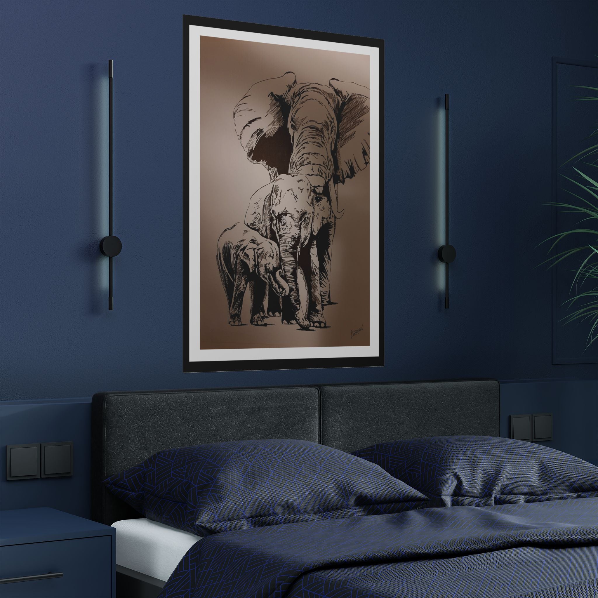 Elegant Elephant Family Satin Poster - 300gsm Art Print