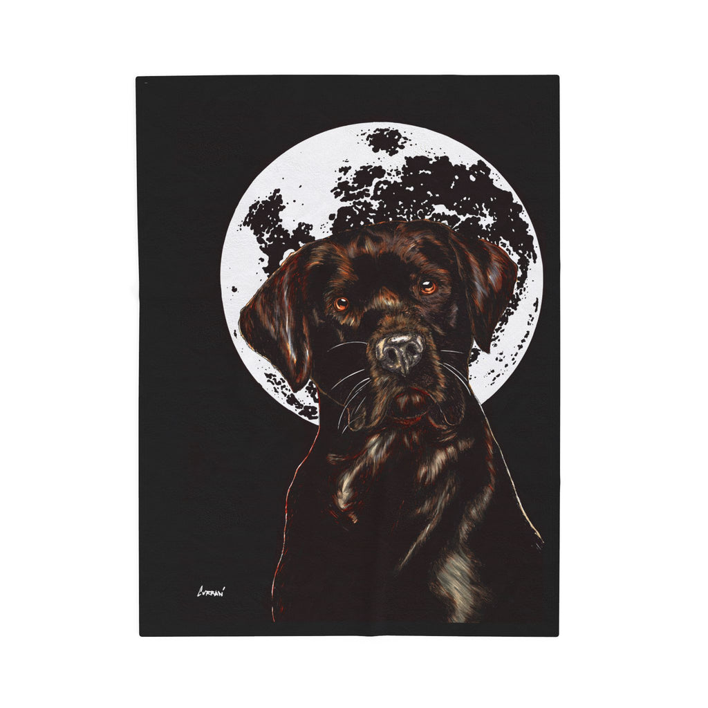 Chocolate Lab Dog Moon Velveteen Plush Blanket