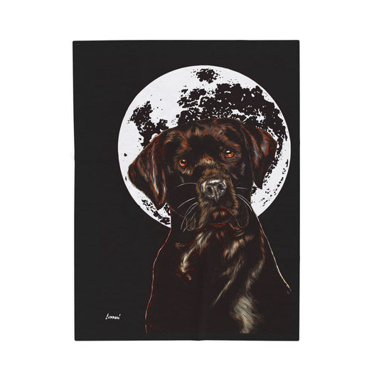 Chocolate Lab Dog Moon Velveteen Plush Blanket