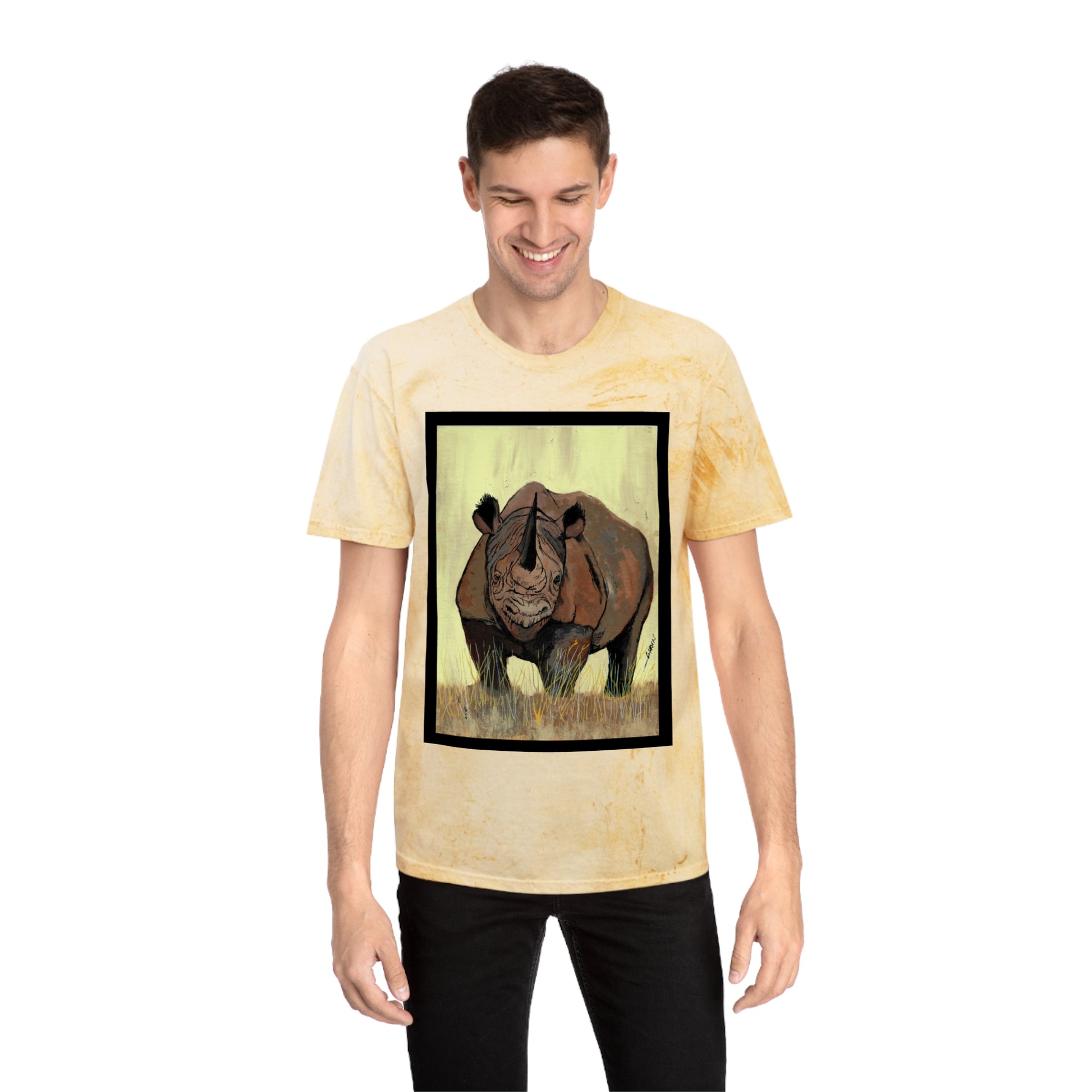 Color Blast Rhino Unisex T Shirt Hand Painted Art