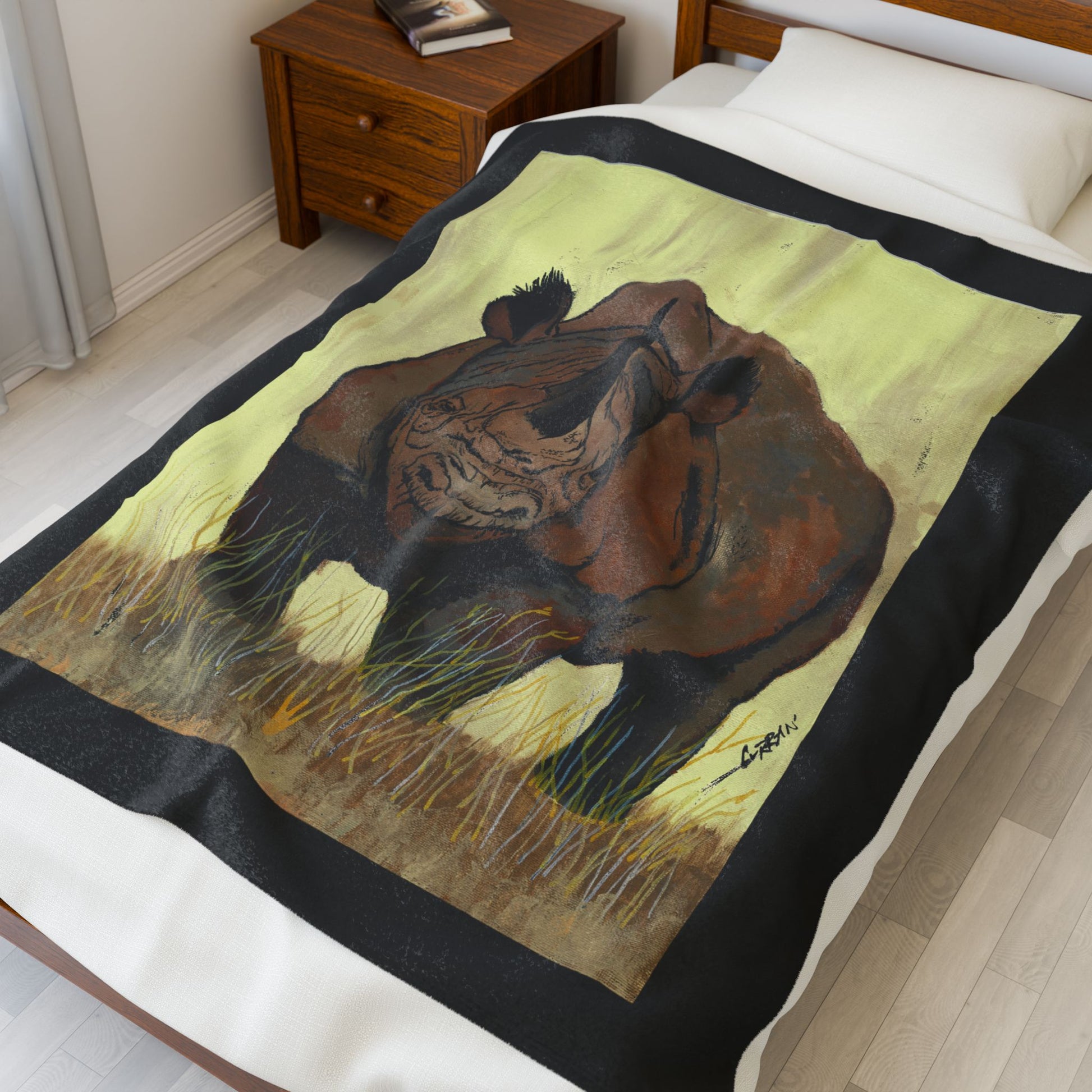 Wildlife Inspired Velveteen Plush Blanket featuring Rhino