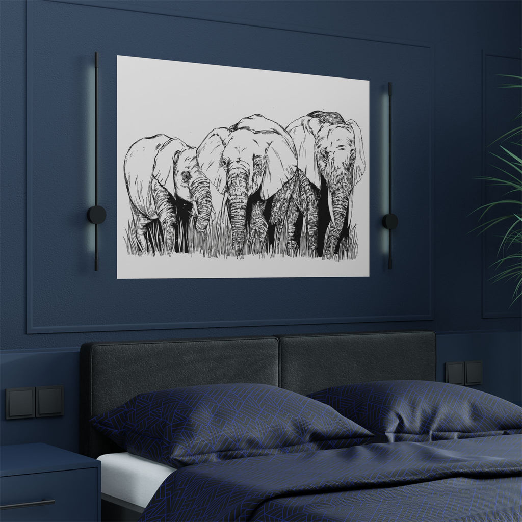 Elephant Family Satin Poster - Art Print for Nature Lovers