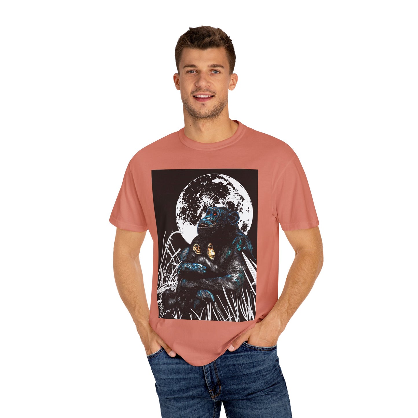 Moonlit Gorilla and Child Unisex Garment-Dyed T-Shirt