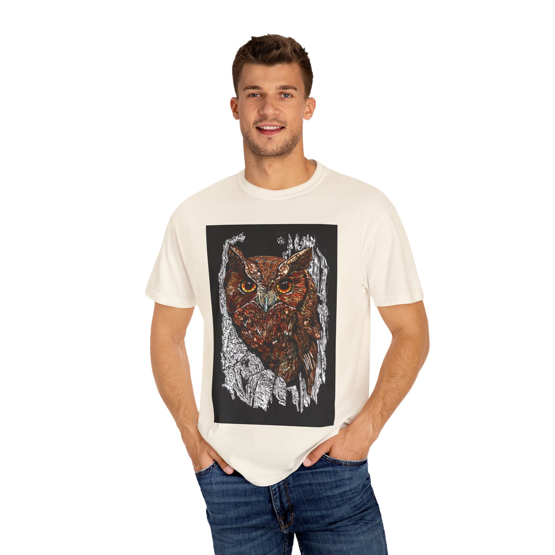 Artistic Owl Unisex Garment-Dyed T-Shirt