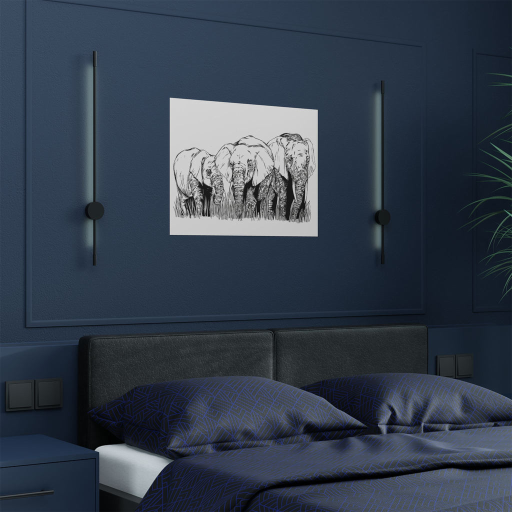Elephant Family Satin Poster - Art Print for Nature Lovers