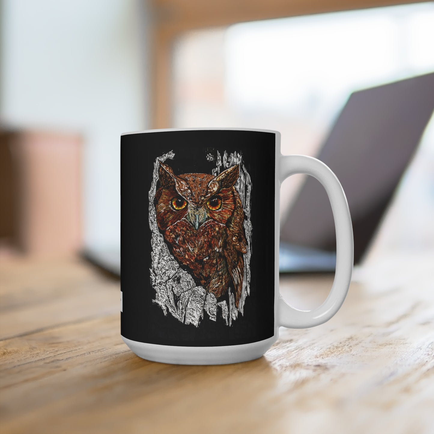 Majestic Owl 15oz Coffee Mug - Artistic Wildlife Design for Nature Lovers
