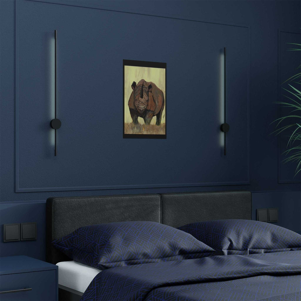 Discover the beauty of Rhino Wildlife Satin Poster - Majestic Rhino Art - Nature Decor - Majestic Rhino Art. Bring the wild into your home today!