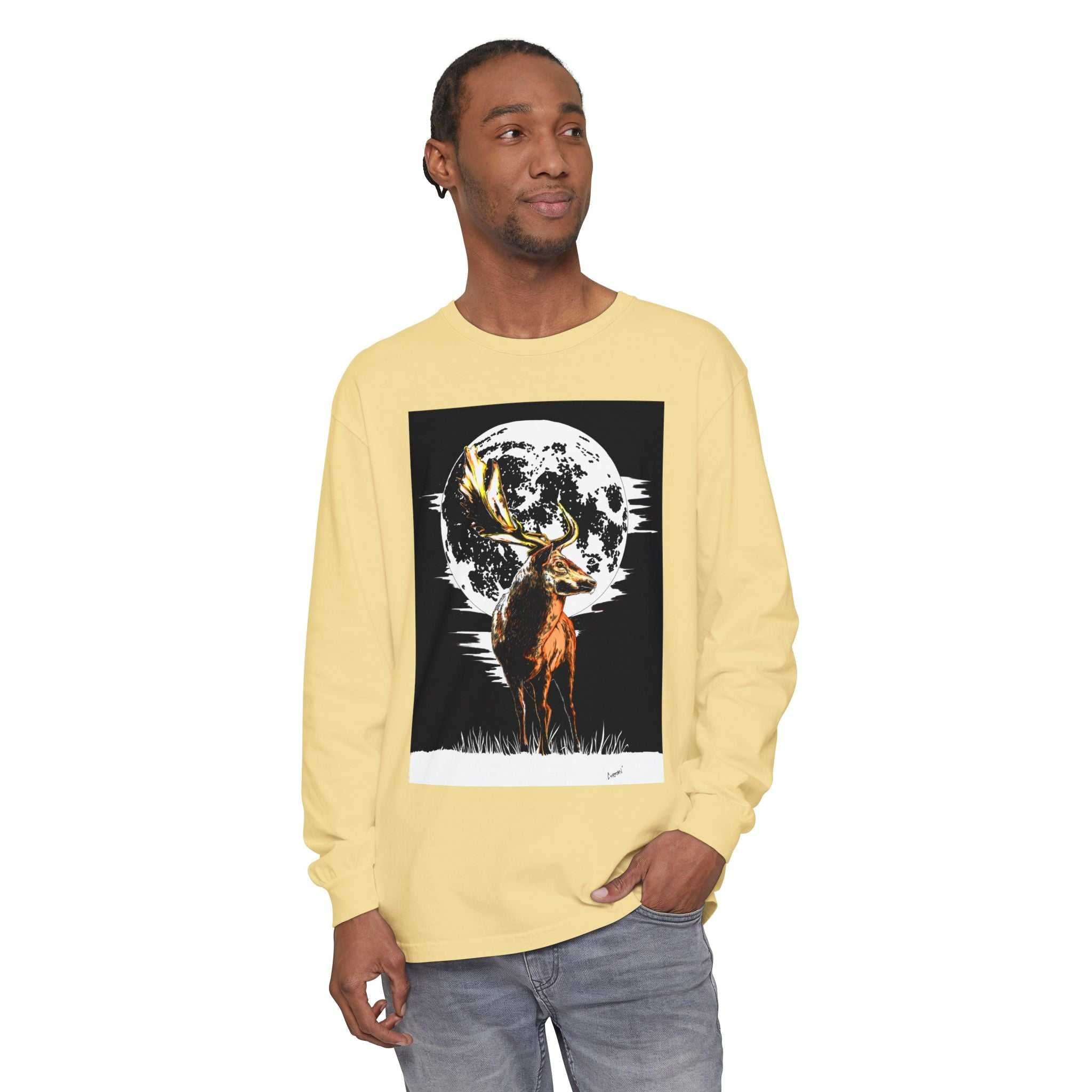 Moonlit Stag Long Sleeve T-Shirt - Unisex Nature Apparel