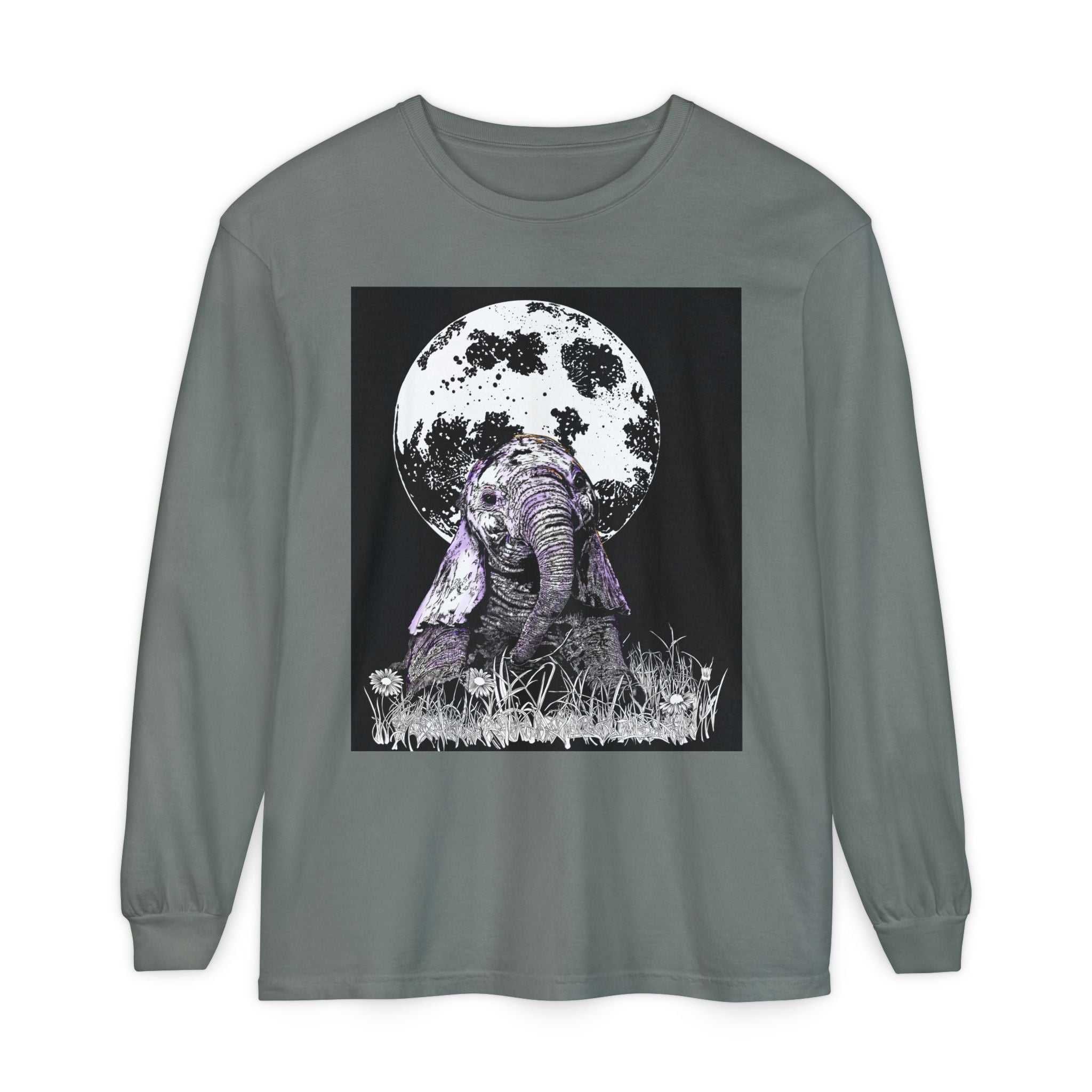 Moonlit Baby Elephant Long Sleeve T-Shirt