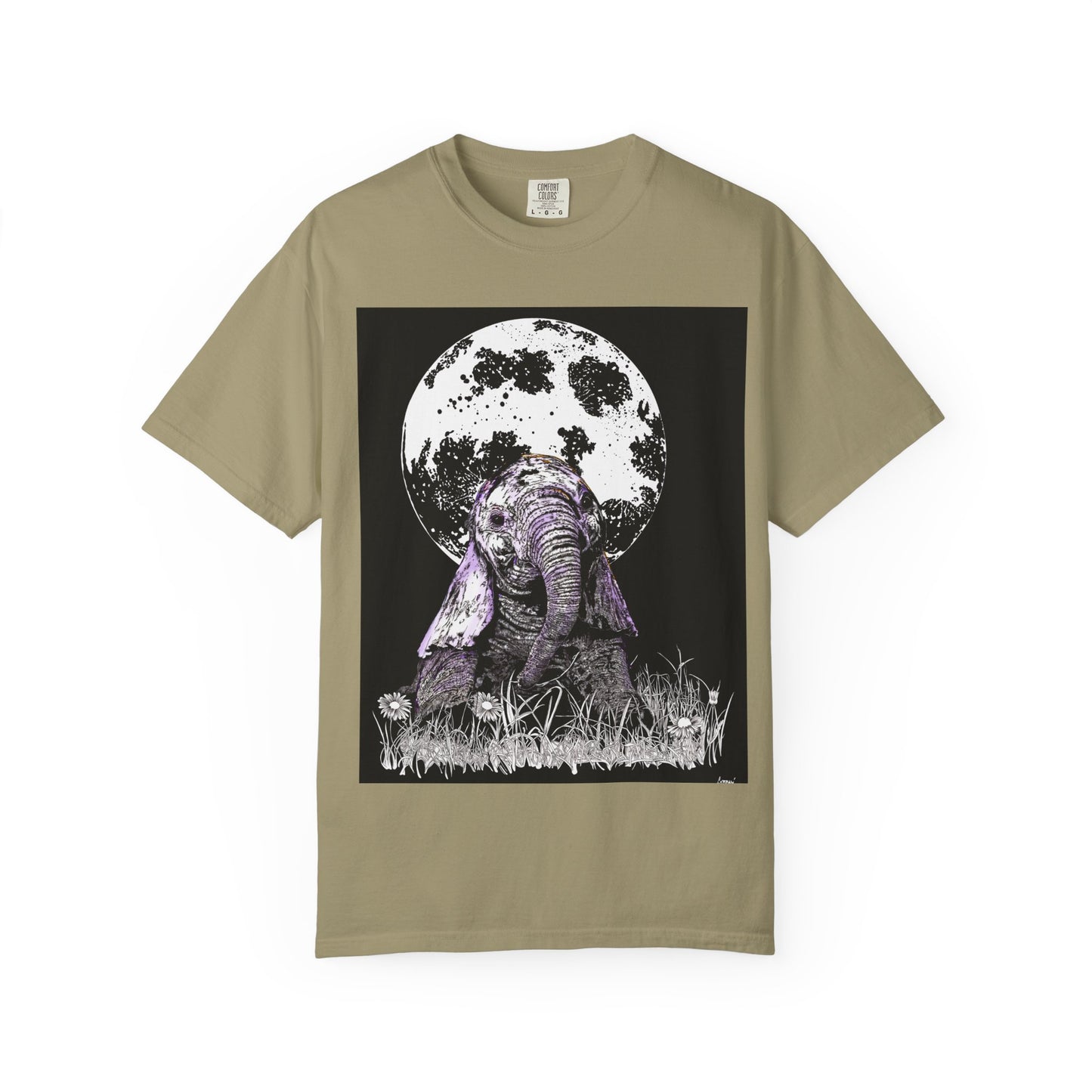 Moonlit Baby Elephant Unisex T-shirt | Eco-Friendly Garment-Dyed Tee