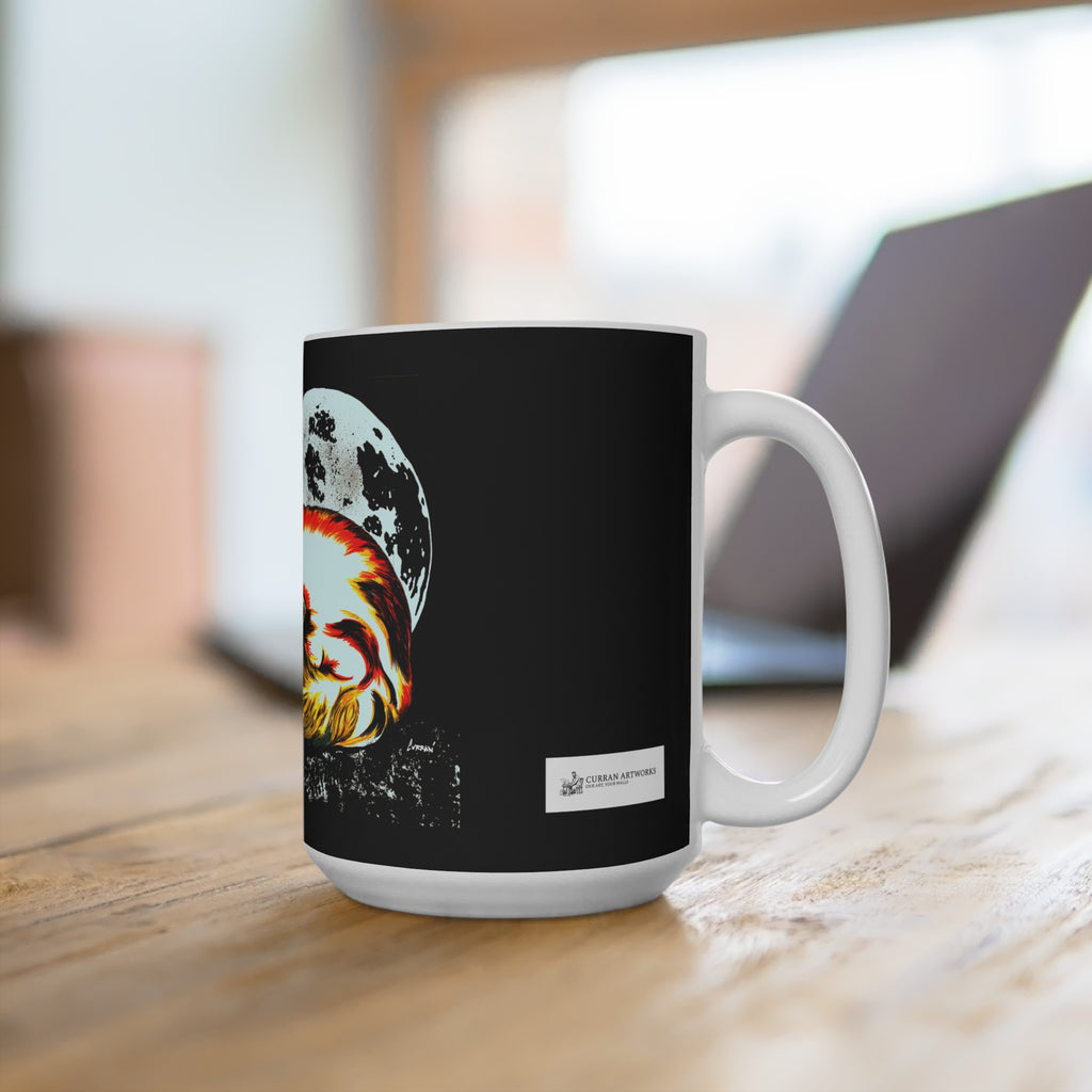 Red Fox Moon Art Mug - 15oz Coffee Cup for Animal Lovers
