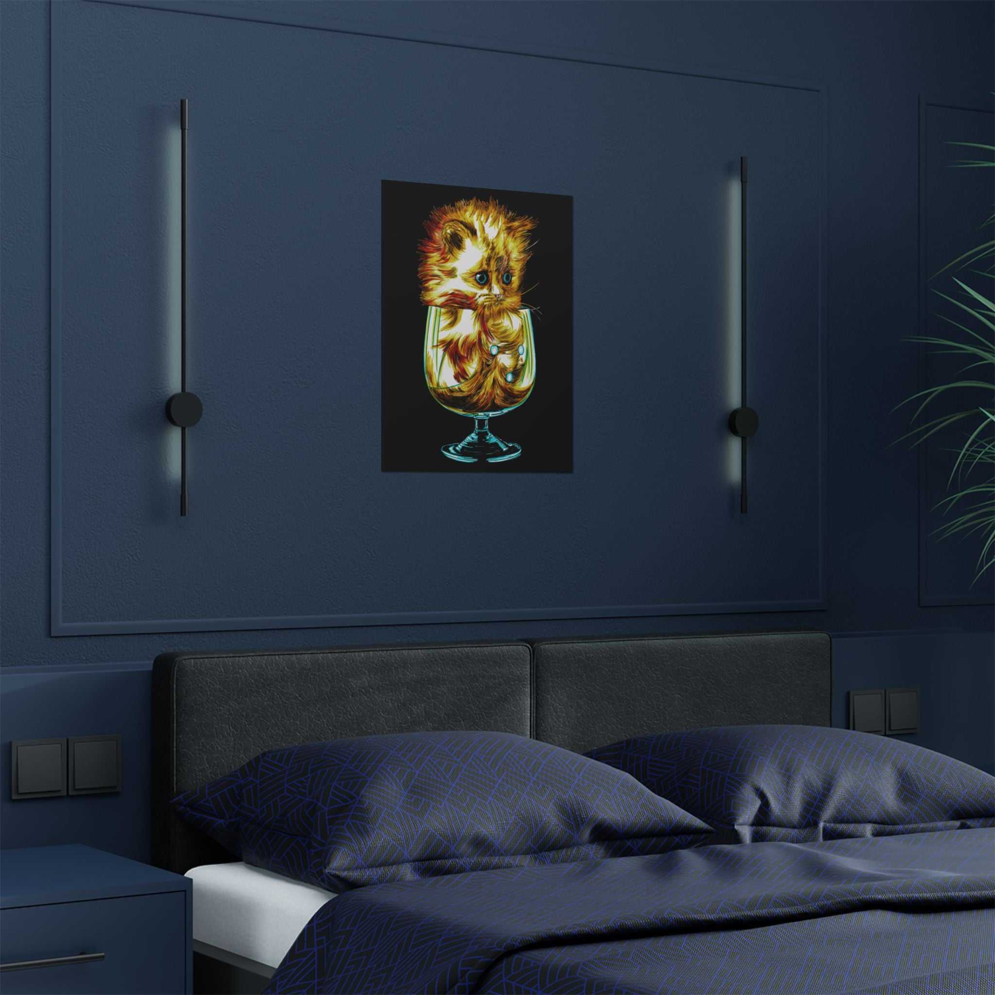 Add a touch of whimsy to your walls with our Whimsical Cat in Glass Satin Poster - 300gsm Art Print for Cat Lovers. Perfect for feline enthusiasts!