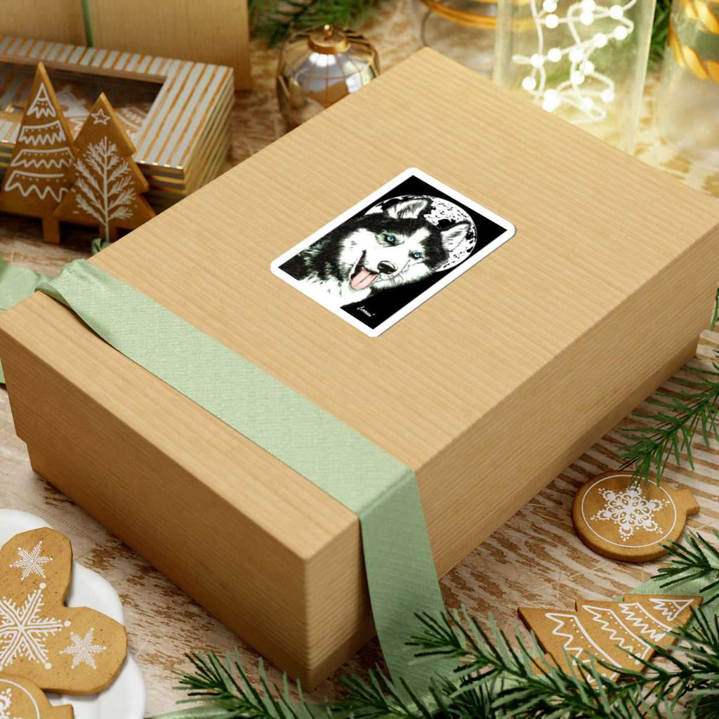 Elevate your love for Siberian Husky Moon Husky Kiss-Cut Stickers, Decals for Laptops & Water Bottles. Shop now for a touch of canine magic!