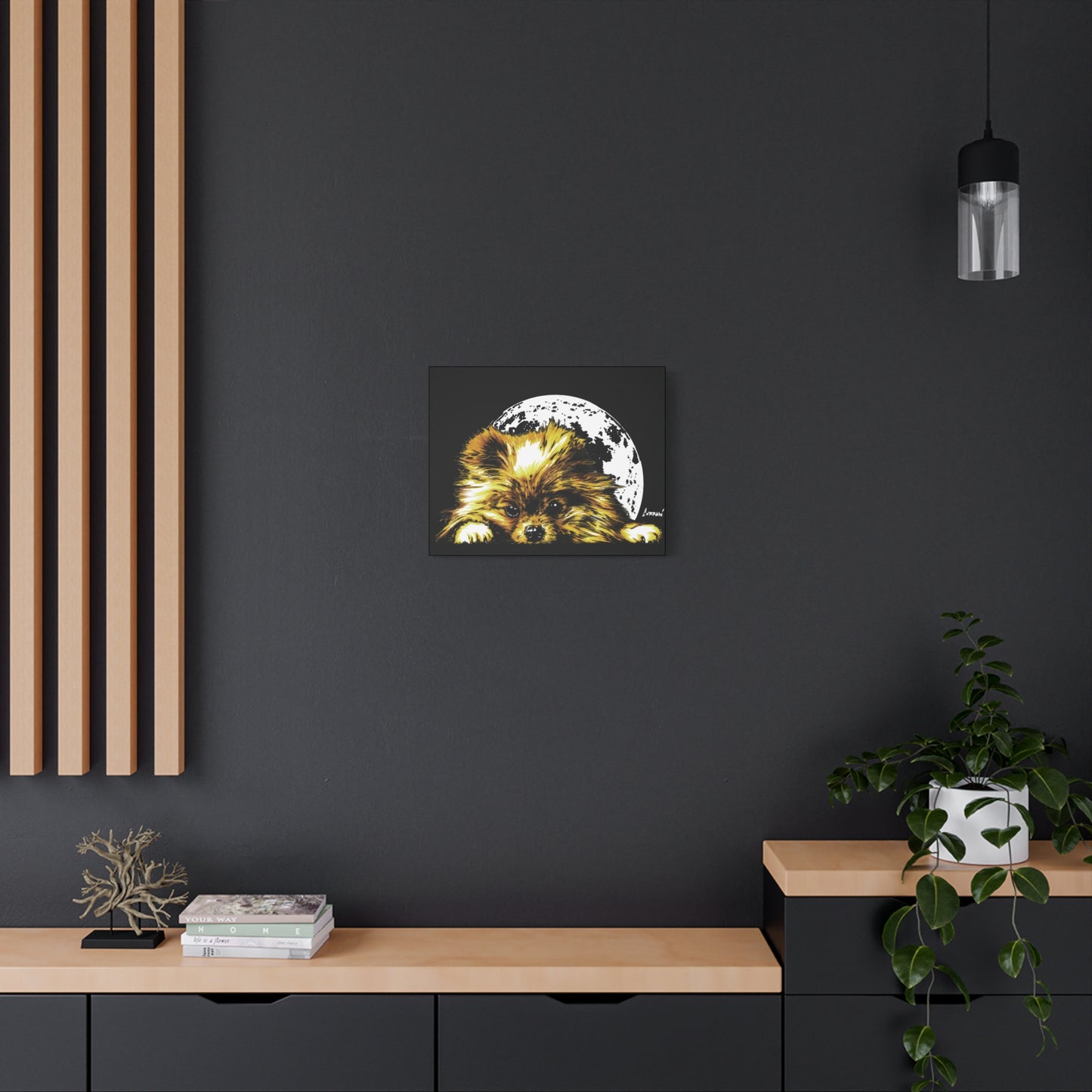 Pomeranian Moon Canvas Art Print- Dog Lover's Decor, 1.25" Stretched Print