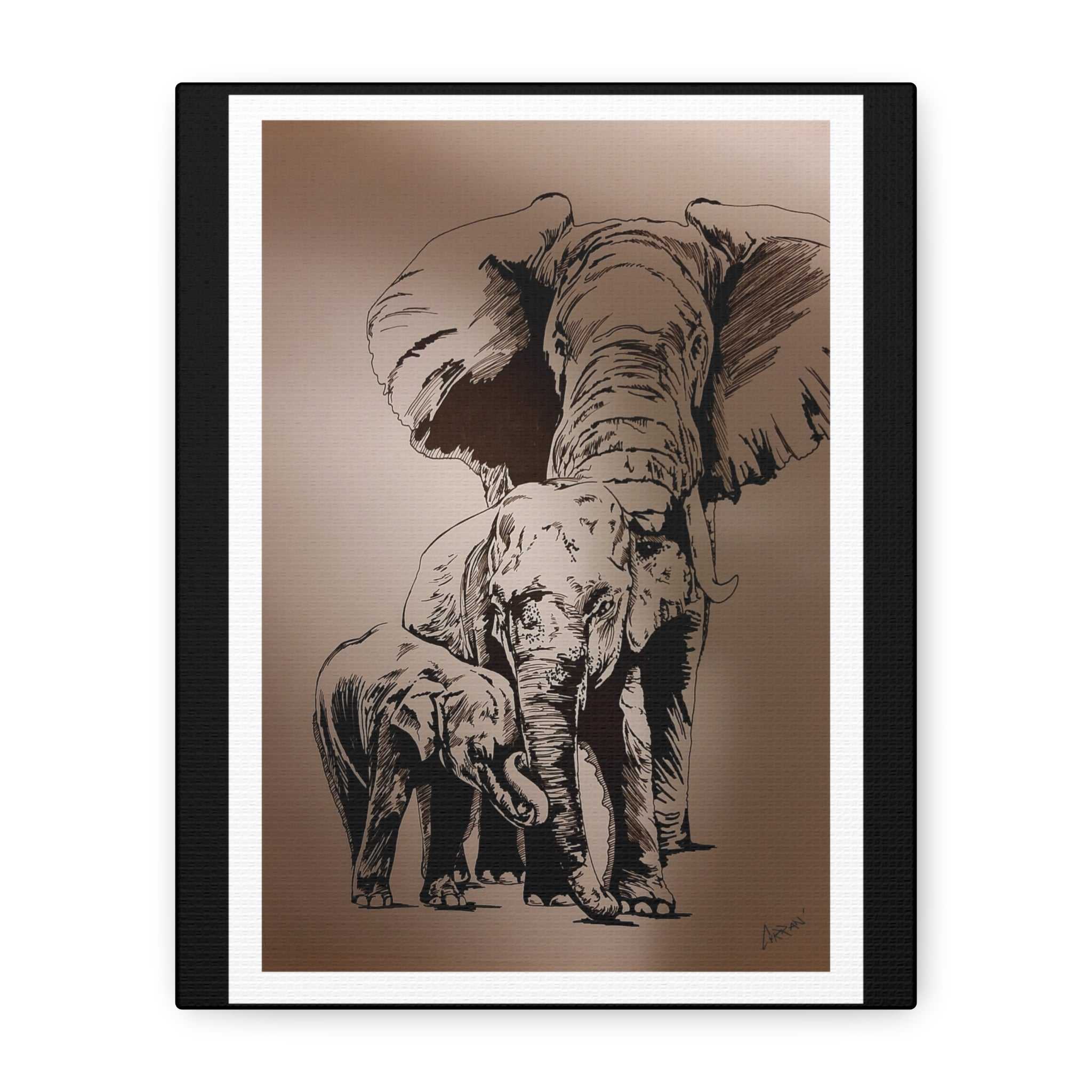 Elephant Family Wall Art, Elephant Print, Wildlife Art, Hand-Drawn Elephant, Safari Wall Decor, Animal Lover Gift, Nature Art. Printed on Matte Canvas,