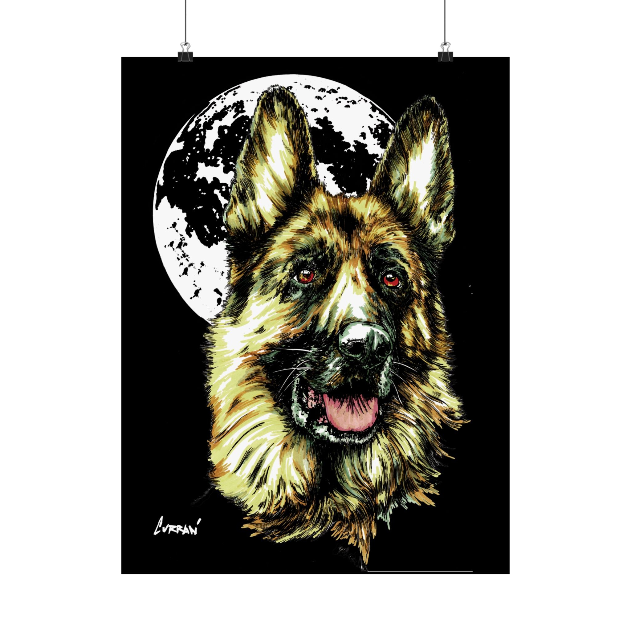 German Shepherd Moon Satin Poster - 300gsm Art Print