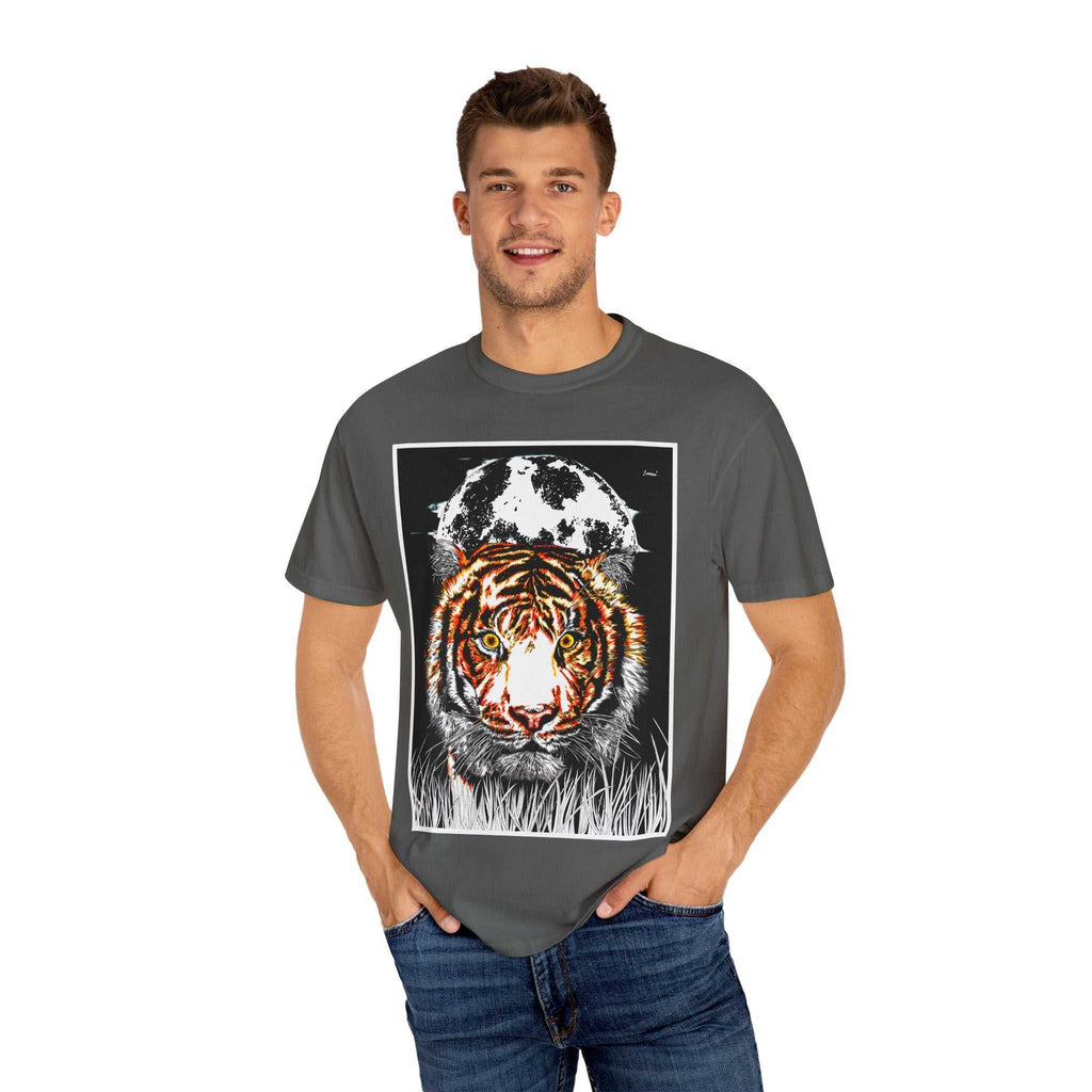 Get wild with our Tiger Garment-Dyed Graphic T-Shirt - Unisex Wild Animal Tee. Stand out in style with this unique and eye-catching tee.