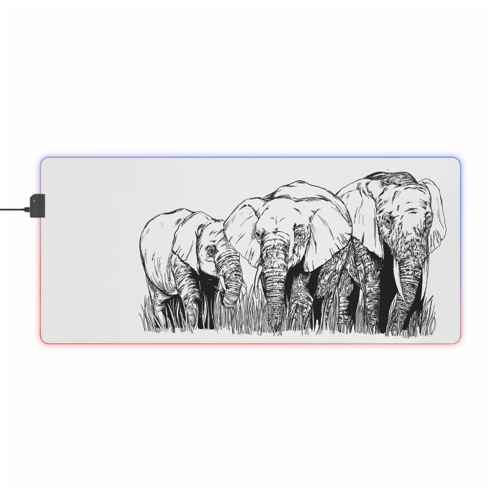 Elephant Herd LED Gaming Mouse Pad - Artistic Elephant Design