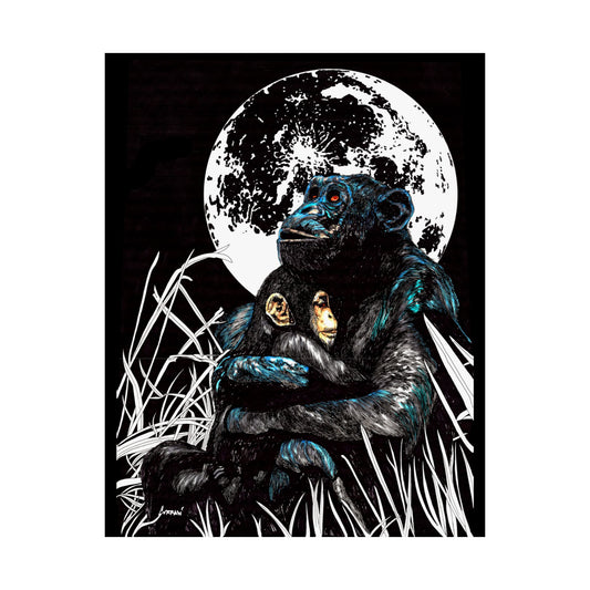 Satin Poster - Moonlit Chimpanzee Embrace Art Print