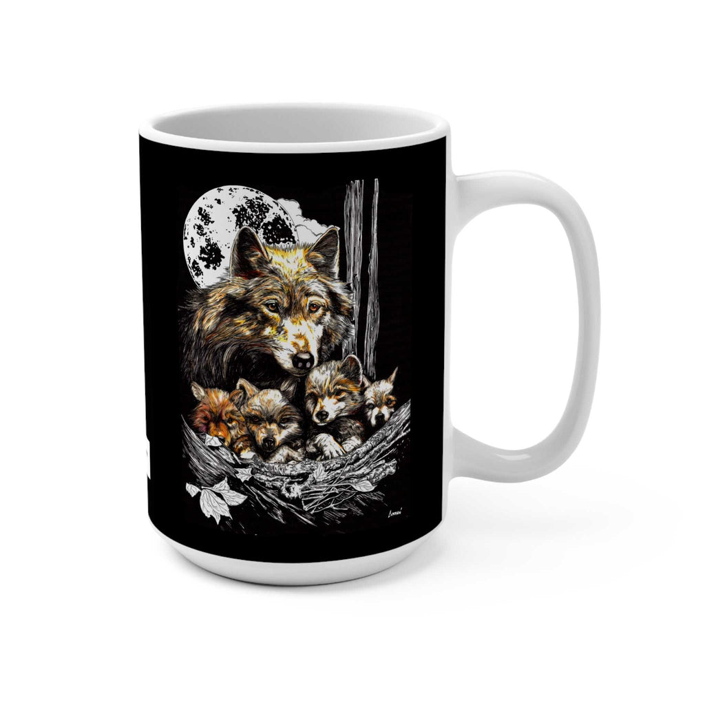 Perfect gift Nature Lovers - Wildlife Wolf Family Mug - 15oz Moonlit Design for Nature Lovers! Embrace the beauty of moonlit design with this 15oz ceramic mug.