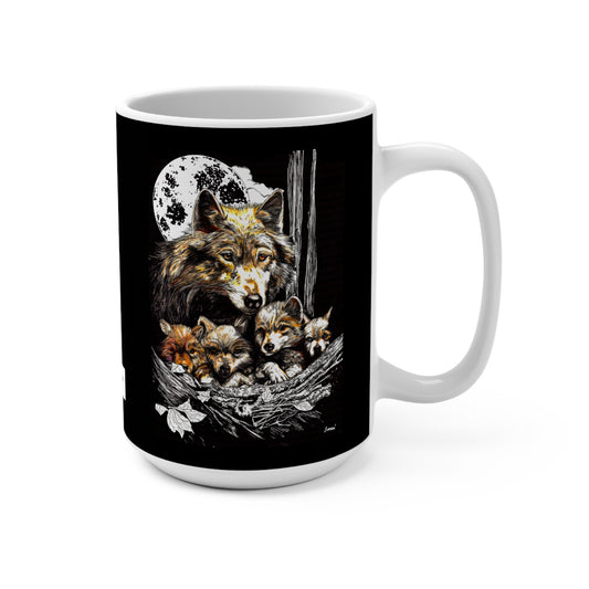 Wildlife Wolf Family Mug - 15oz Moonlit Design for Nature Lovers